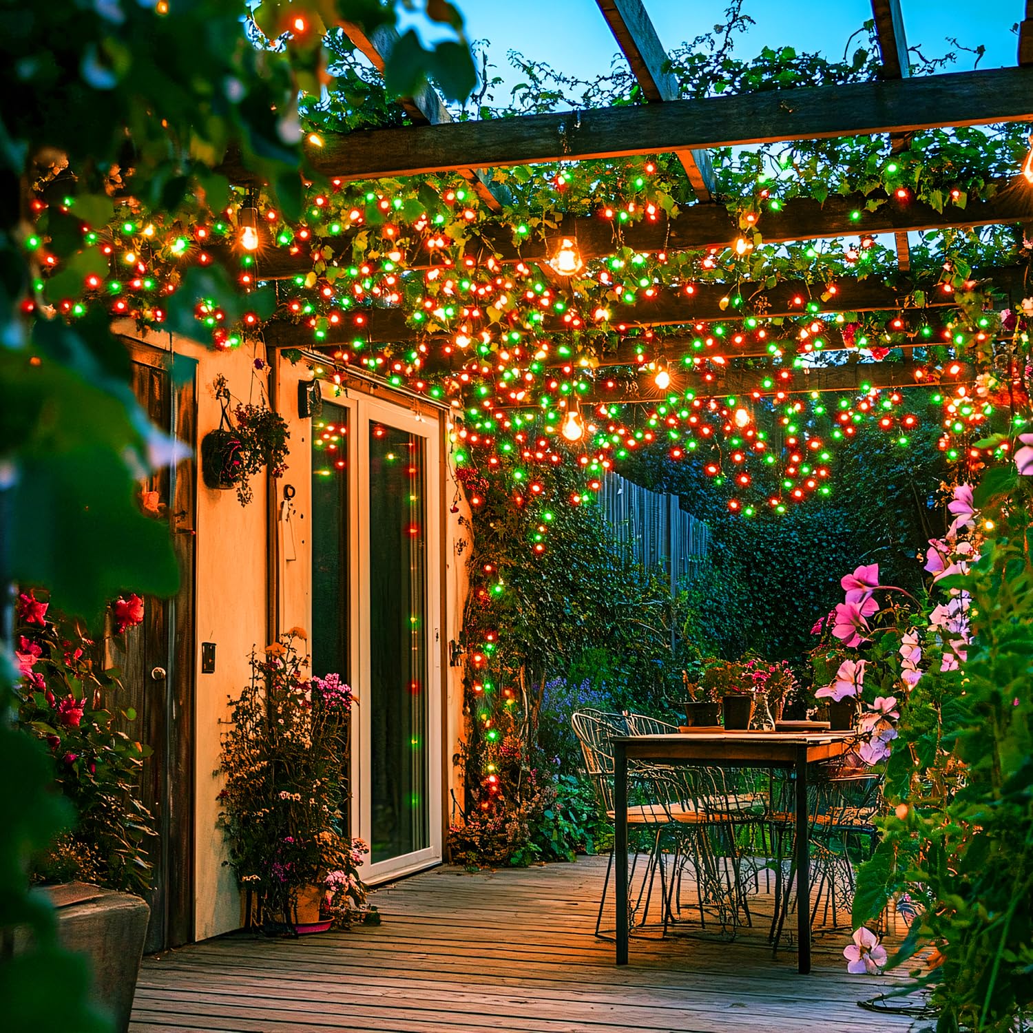 Jmexsuss Connectable Red And Green Christmas Lights, 8 Modes 100 Led Twinkle String Lights Indoor, Clear Wire Plug-In String Lig