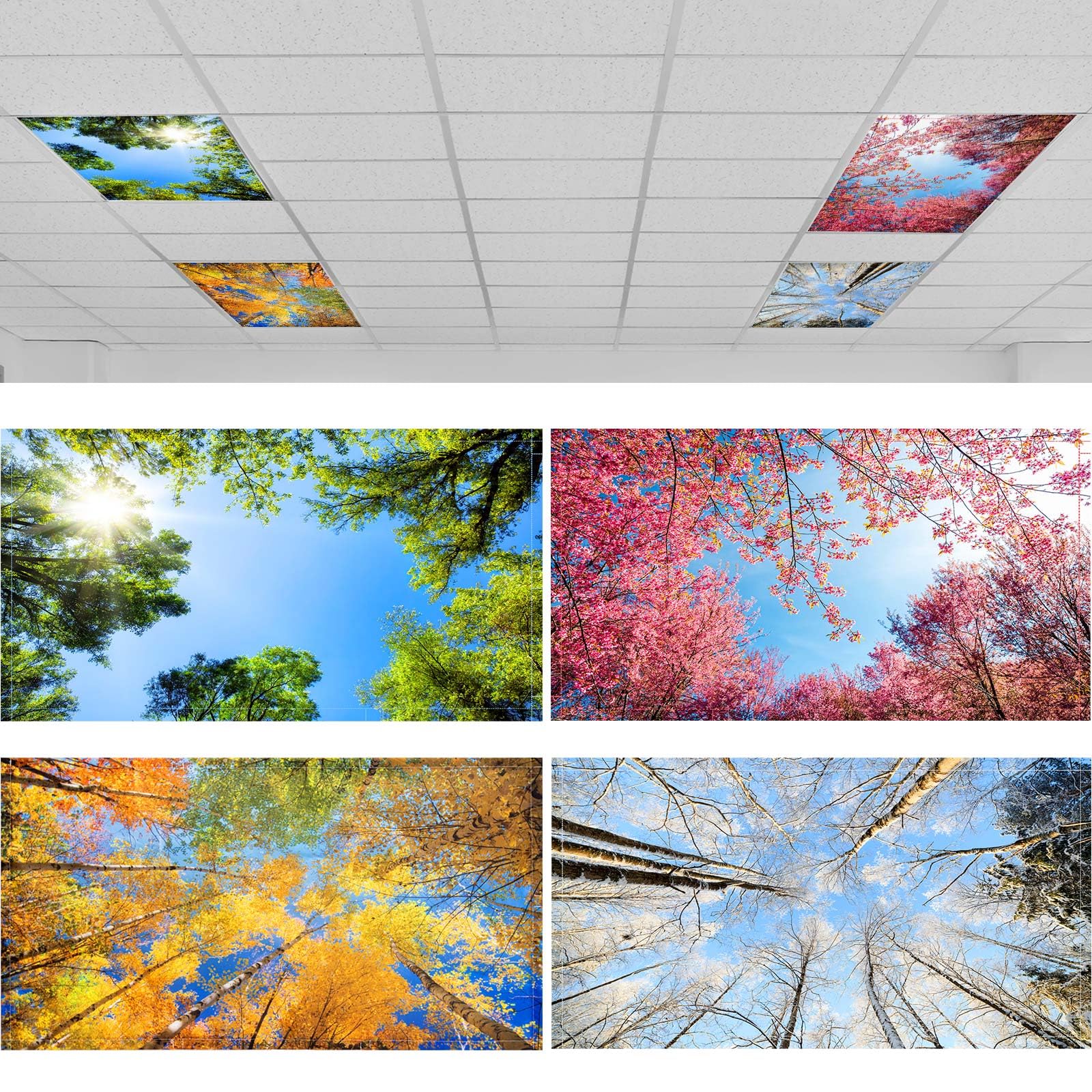 ROCEEI Fluorescent Light Covers Pack of 4, 4x2 Ft, Polyester, Magnetic, Season Decor for Classroom, Office, Home