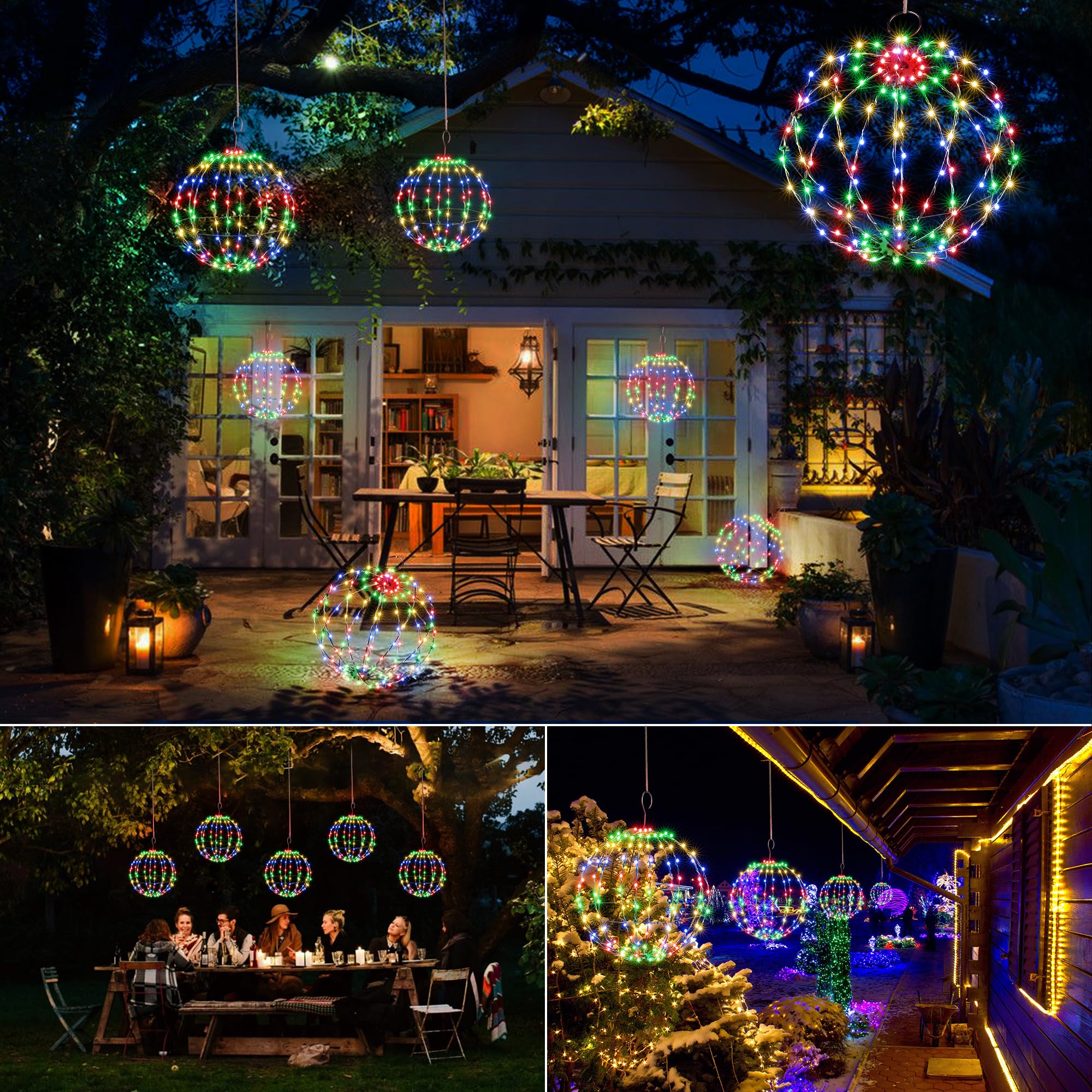 Flacchi Set of 2 Outdoor Hanging Ball Lights - Waterproof Multicolor Fairy Lanterns with 8 Modes, Timer, Battery Operated, Model YZC1PB002