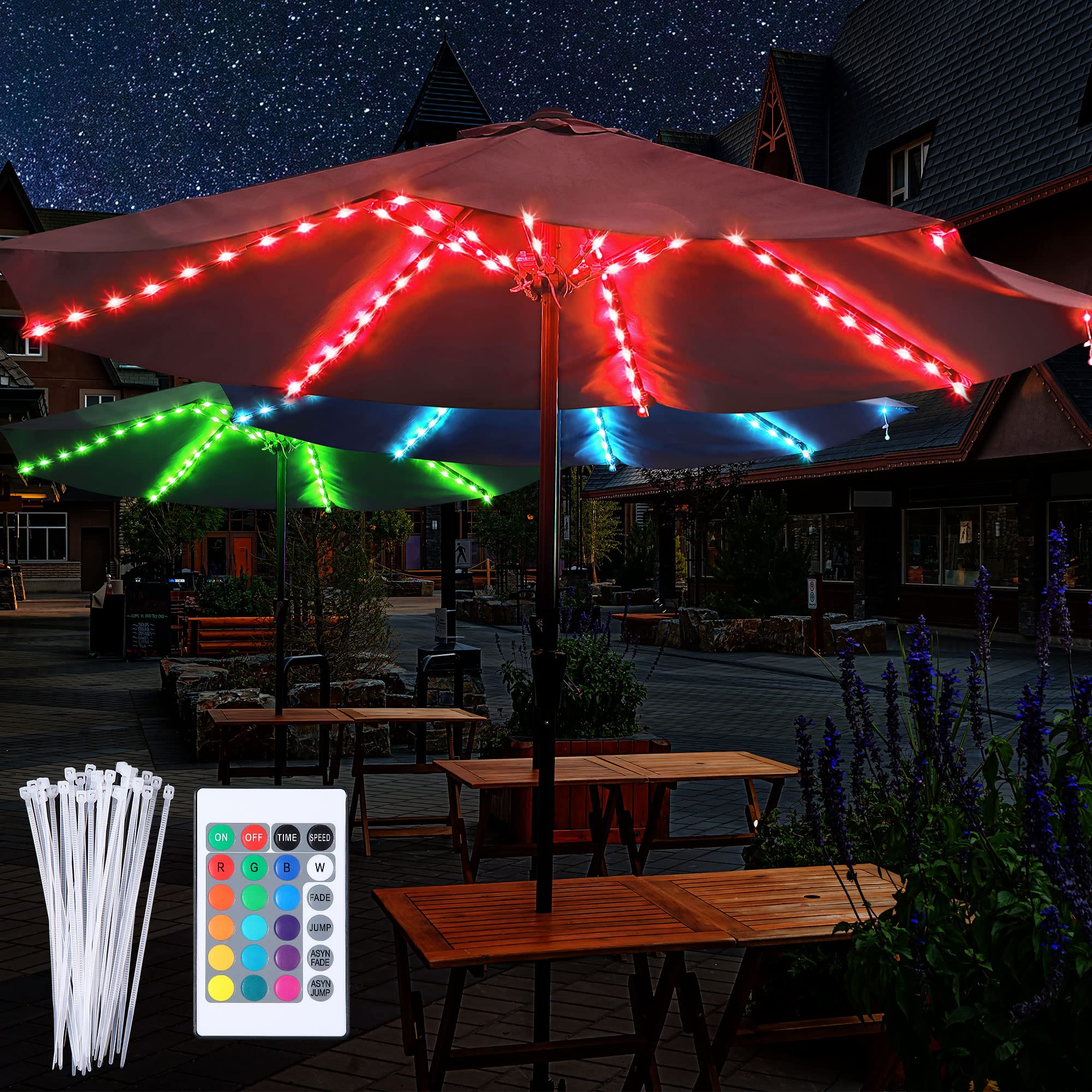 Enhon Patio Umbrella String Lights, 16 Color Changing LED, 12 Modes, Remote Control, Waterproof, Blue, Model E-0178