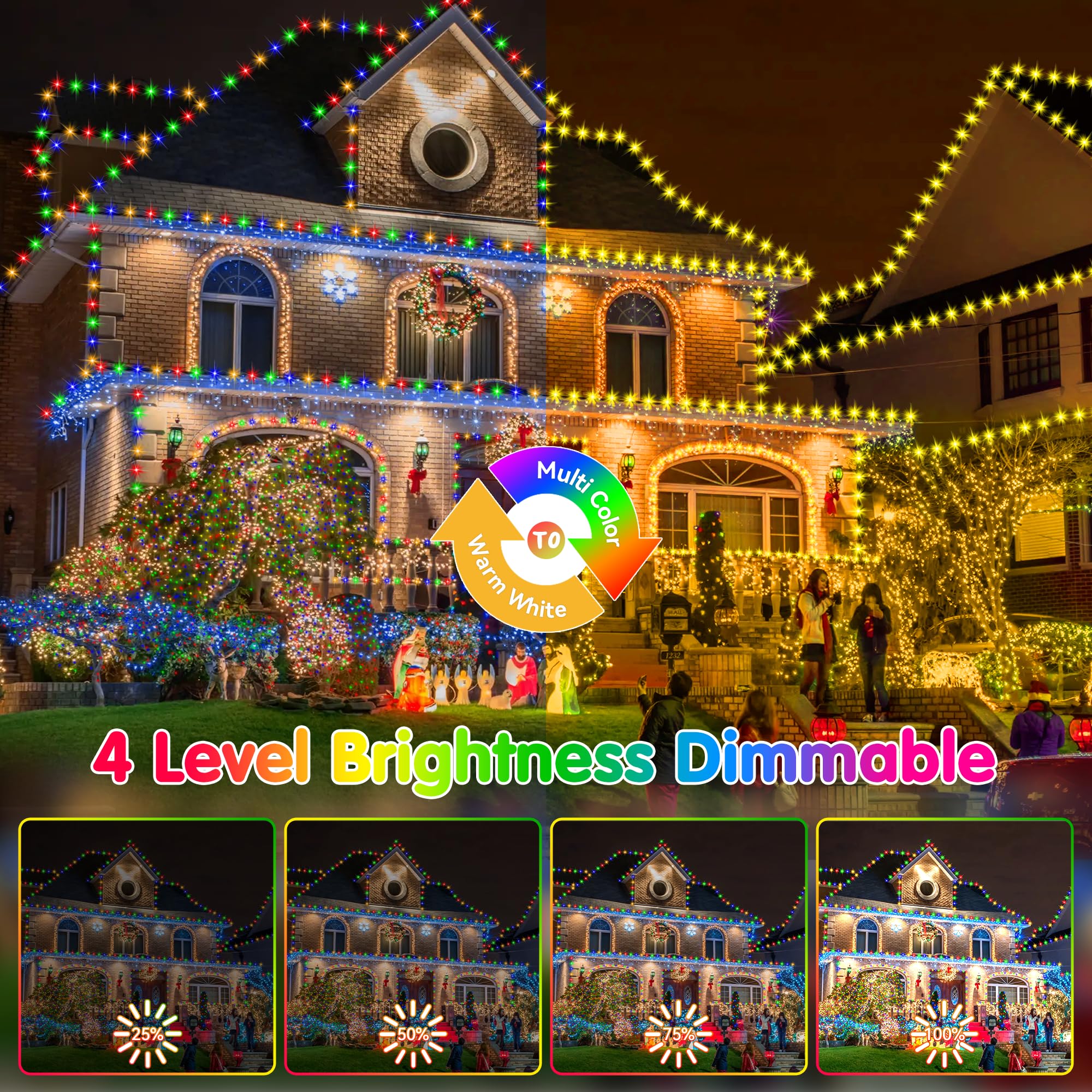 Knonew 472Ft 1200 Christmas Lights Outdoor Clear Wire Color Changing String Lights With 11 Modes & Timer Dimmable Fairy Light For Xmas Tree Roof Yard Wedding Decorations(Warm White To Multicolor)