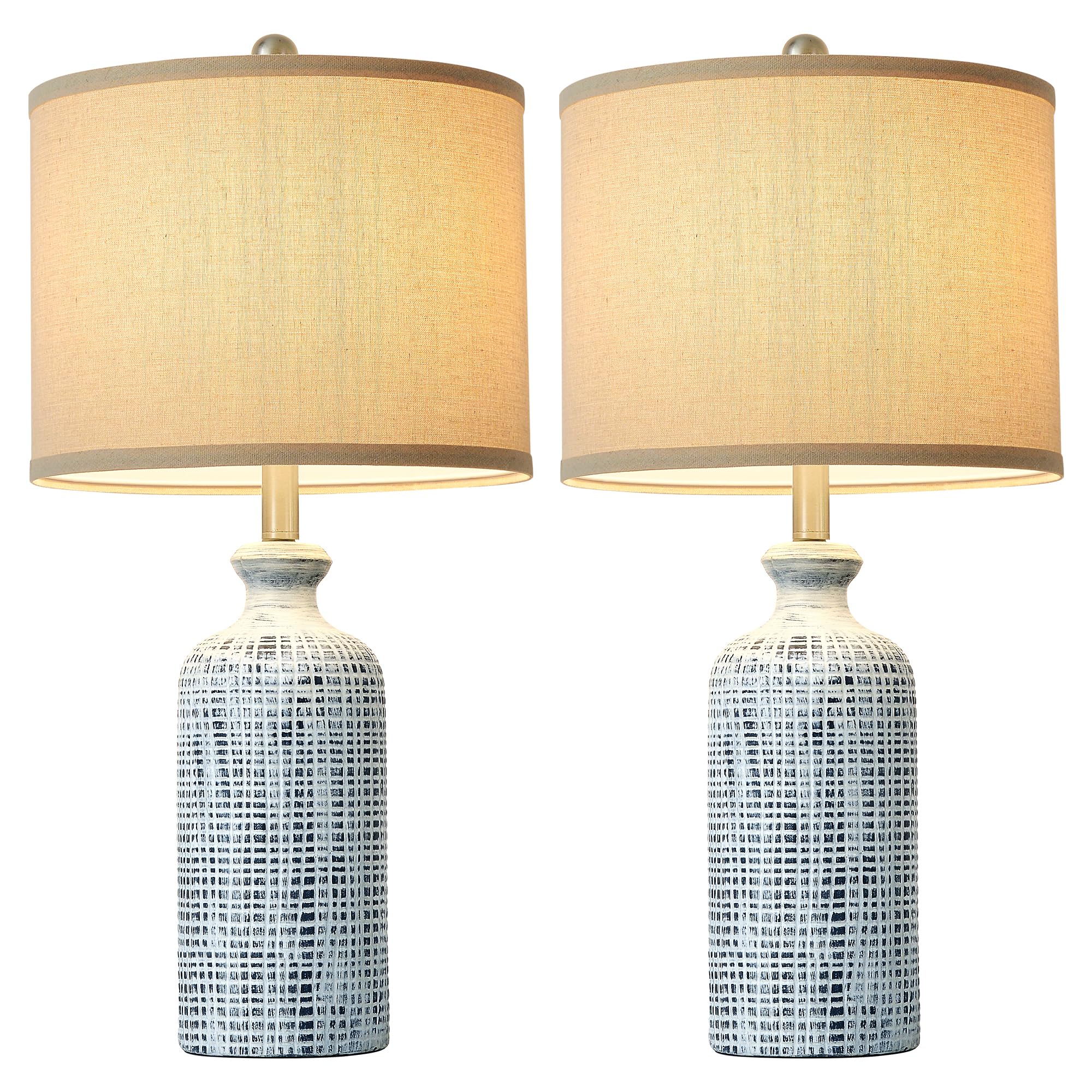 Ireliare Ceramic Table Lamps Set of 2, 25.8" Modern Farmhouse with Linen Shade, Rotary Switch Blue, Model B2283-1T