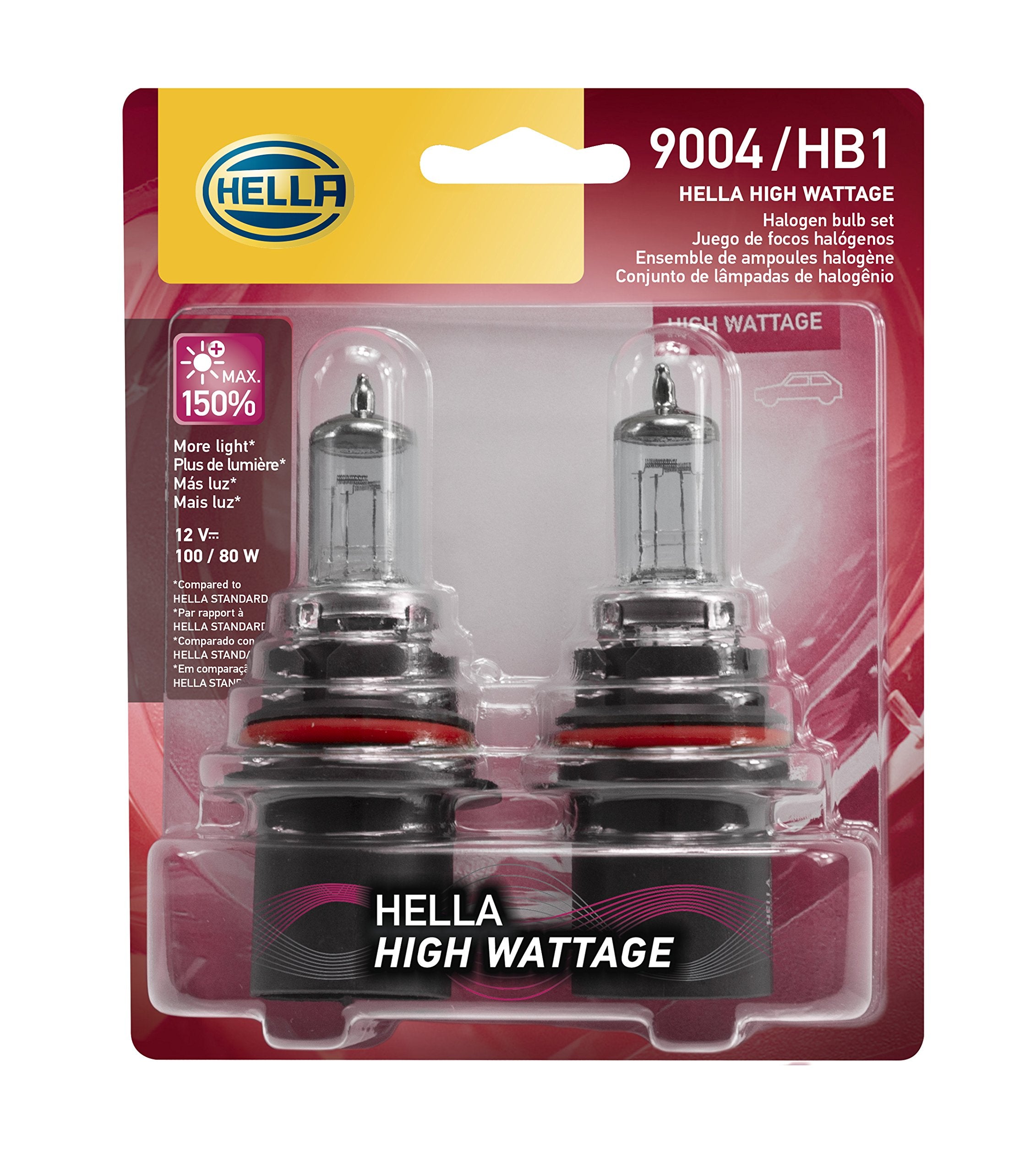 Hella 9004 High Wattage Bulbs, 100/80W, 12V, 2 Pack, Multi Color
