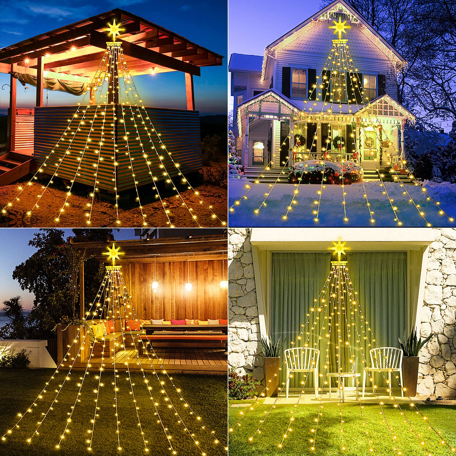 Qulist 16.4Ft 315Led Christmas Star String Lights, Waterproof, 8 Modes, Warm White