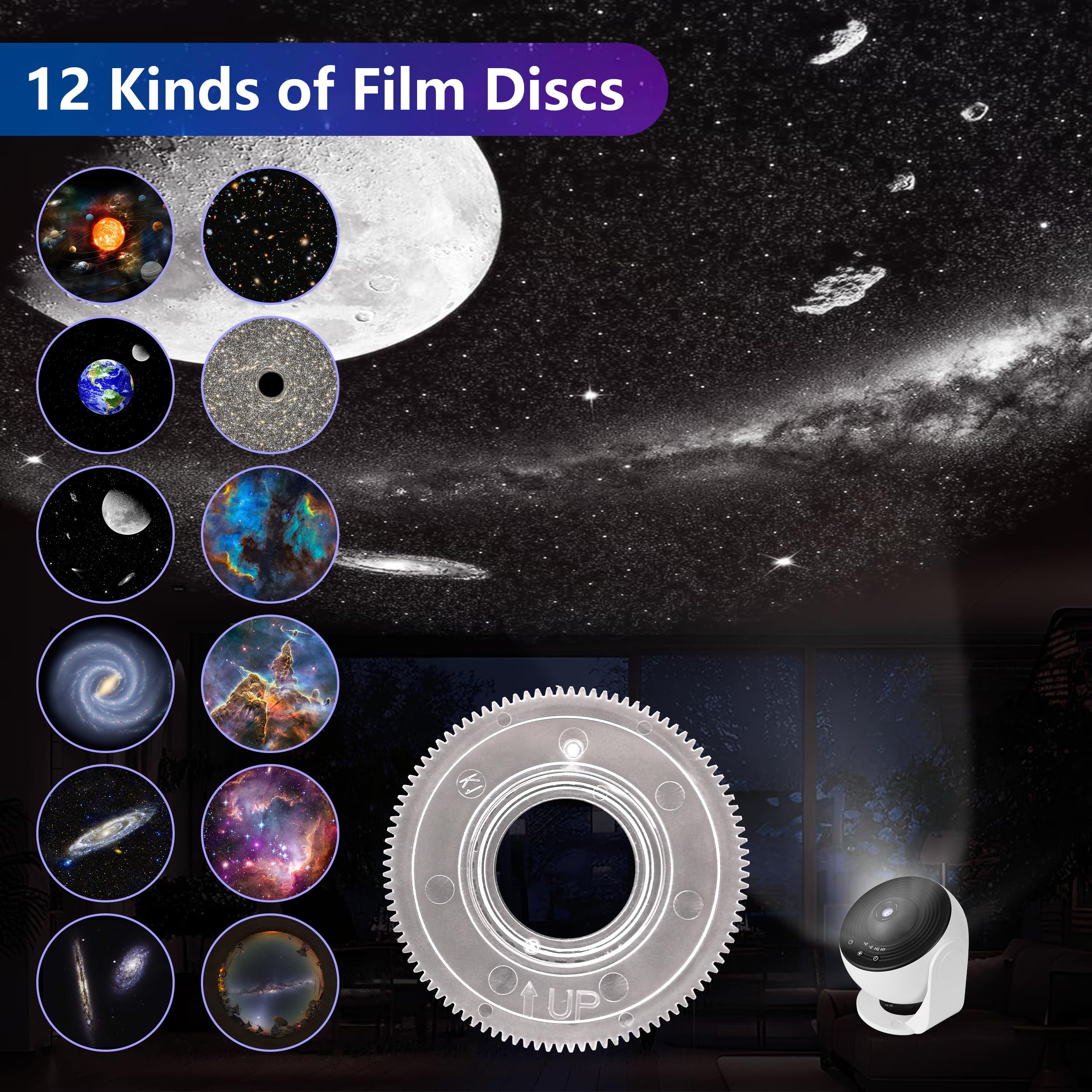 Tne 12-In-1 Planetarium Galaxy Projector For Bedroom With Fairy Lights-4K Hd Star Projector With 360 Rotation, Adjustable Timer