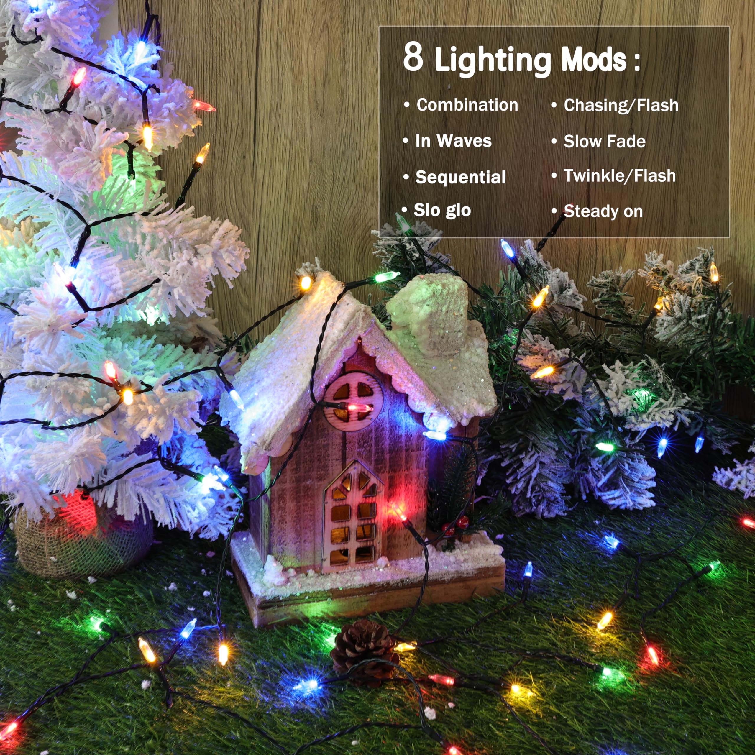 Lomotech Christmas Lights - 66ft 200LED Mini String Lights, 8 Modes, Waterproof, Green Wire, Multicolor, 4 Pack