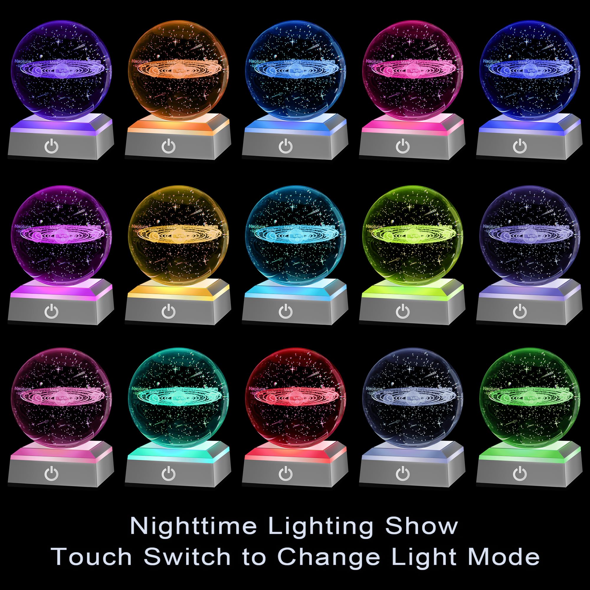 Hochance 3D Solar System Crystal Ball Nightlight Multicolor Decolamp For Science Astronomy Space,Thanksgiving Christmas Gifts Id