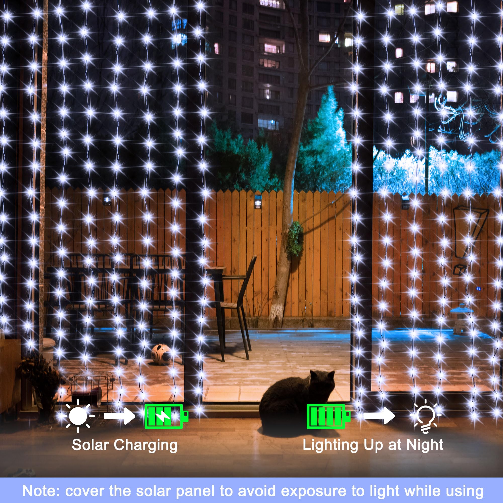 Echosari Christmas Curtain Lights Solar Powered 7.9Ft X 6Ft 144 Led Outdoor Curtain Lights Waterproof With Timer 8 Modes For Chr