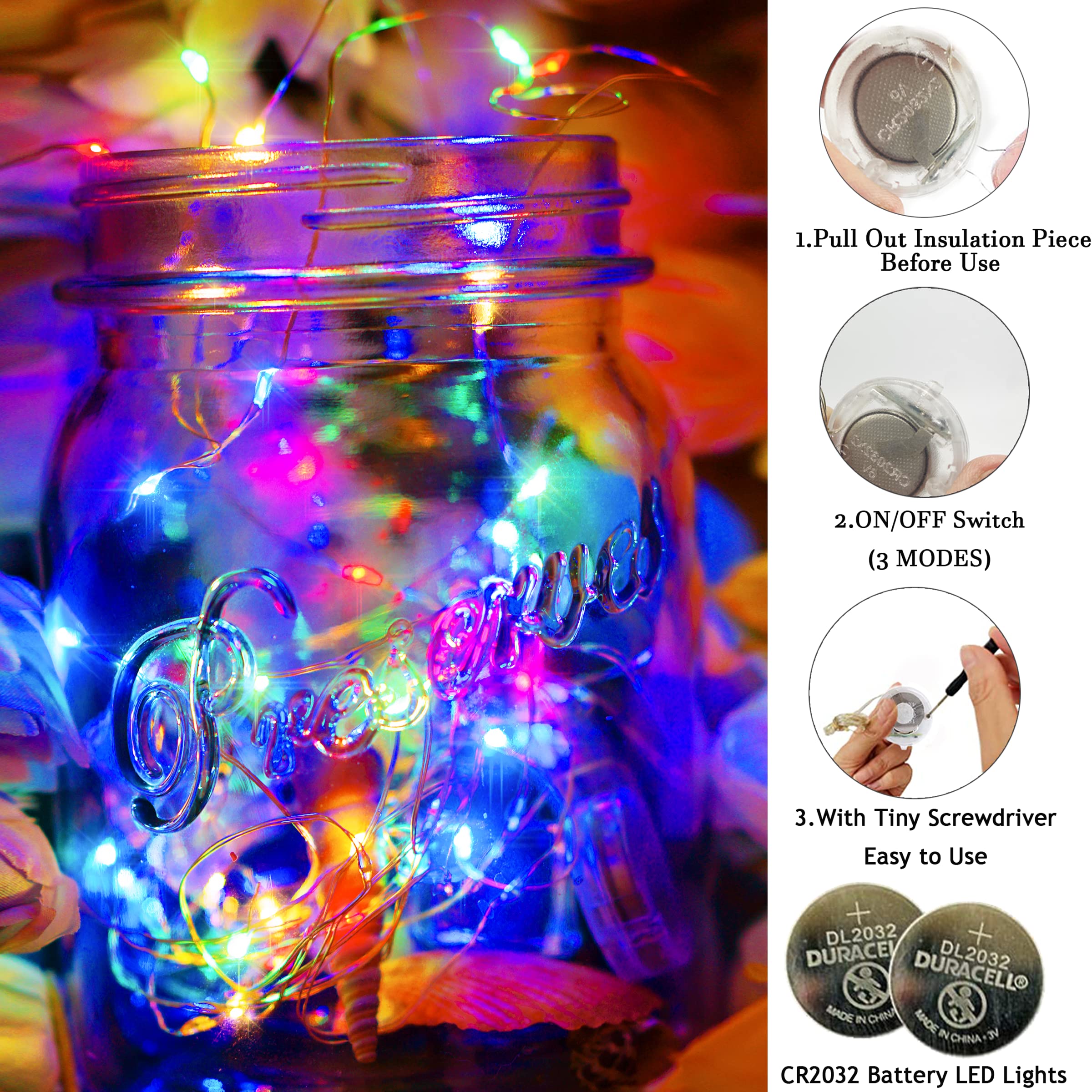 Multicolor Christmas Twinkle Fairy String Lights Battery Operated 3 Modes 20 Led 12 Packs 7.2Ft Silver Wire Starry Firefly Lights With Timer For Diy Craft Bottle Table Birthday Party Decorations