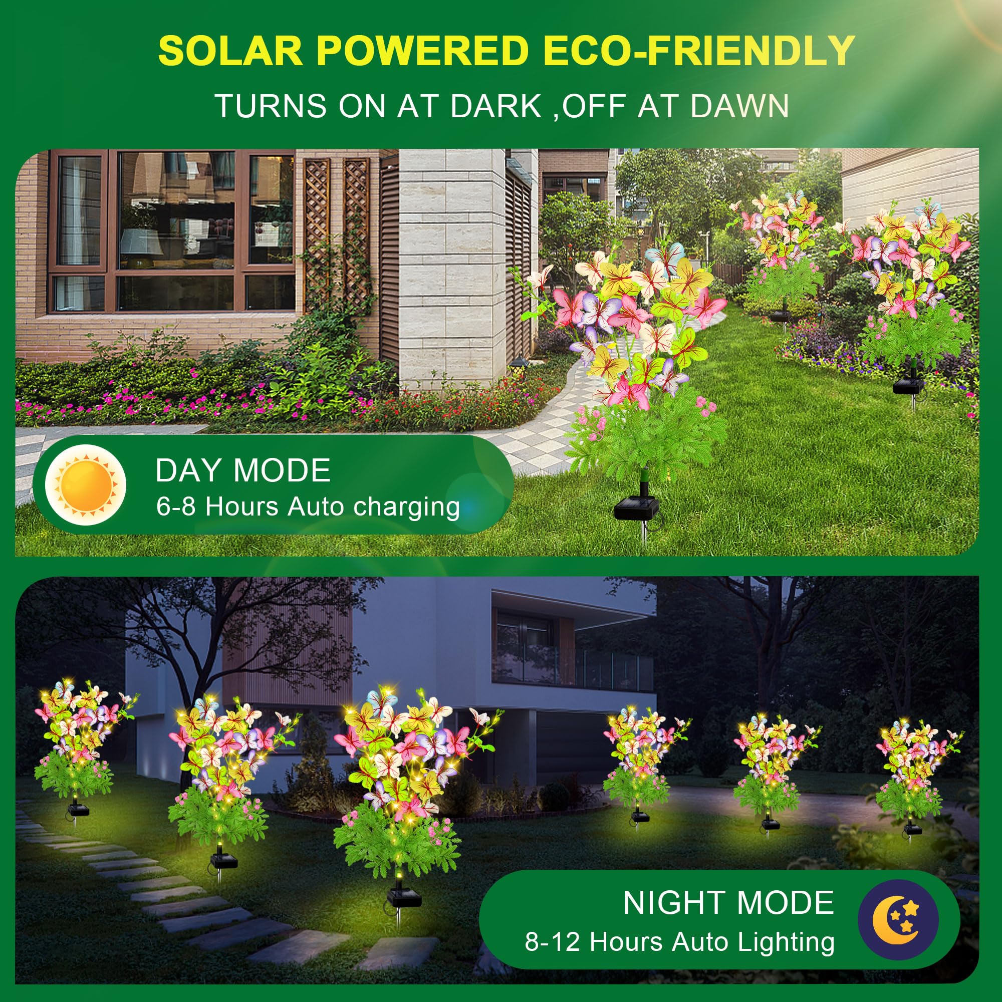 Solar Garden Lights Outdoor Waterproof Butterfly Decor,Solar Swaying Butterfly Lights,Solar Decorative Flowers Stakes For Garden