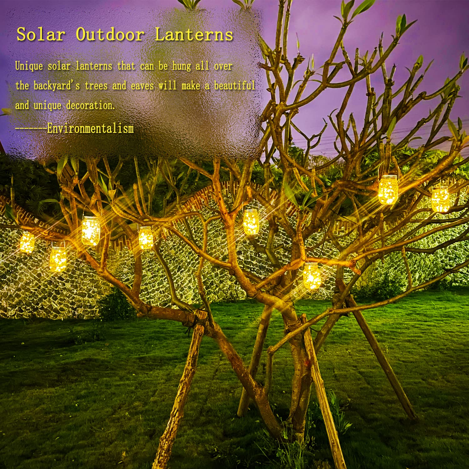 Cooo 9 Pack Solar Lanterns Outdoor Waterproof Upgraded Crystal Glass Solar Mason Jar Lights 30 Led 215% Larger Solarpanel, Anti-