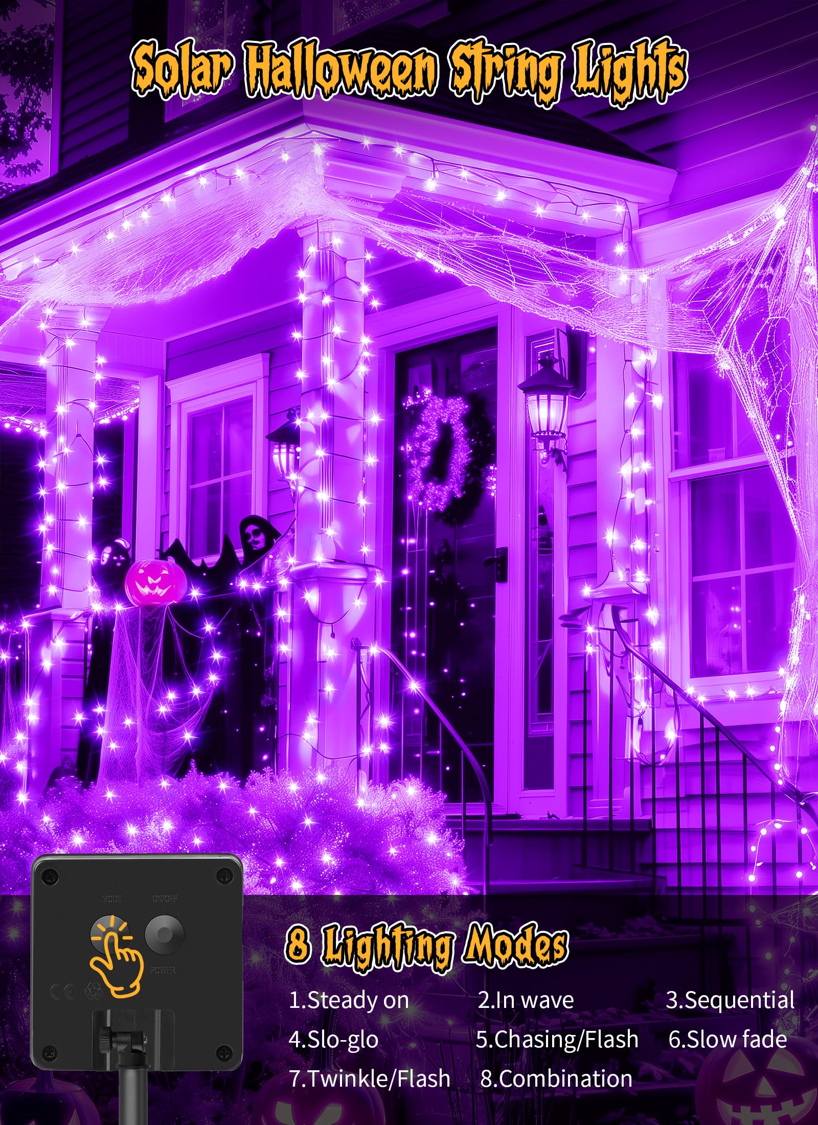 Brightown Halloween String Lights 200Led Solar String Lights Outdoor  Solar Powered Lights Ip65 Waterproof For Party Garden Yard Home Holiday Tree Decoration Lighting (Purple  100Led-2Pack)
