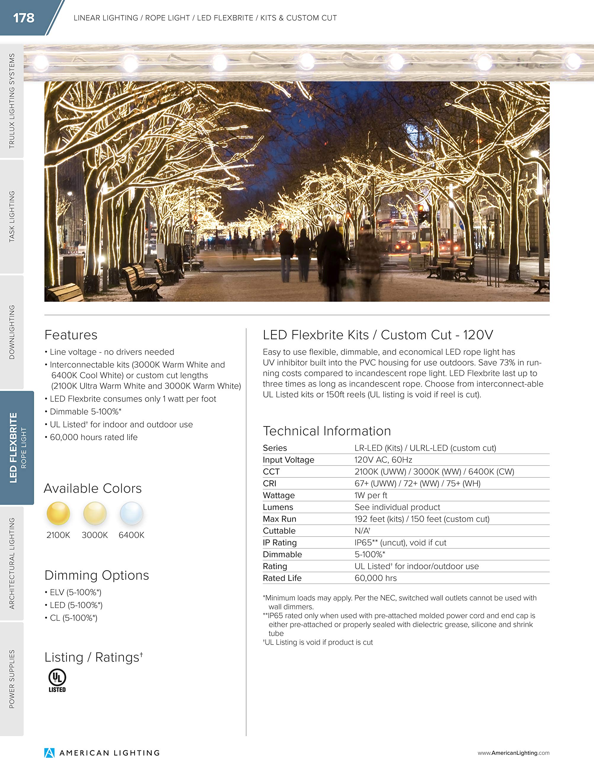 American Lighting Flexbrite Led Rope Lighting Kit With Mounting Clips, 3000K Warm White, 9-Foot (Lr-Led-Ww-9)