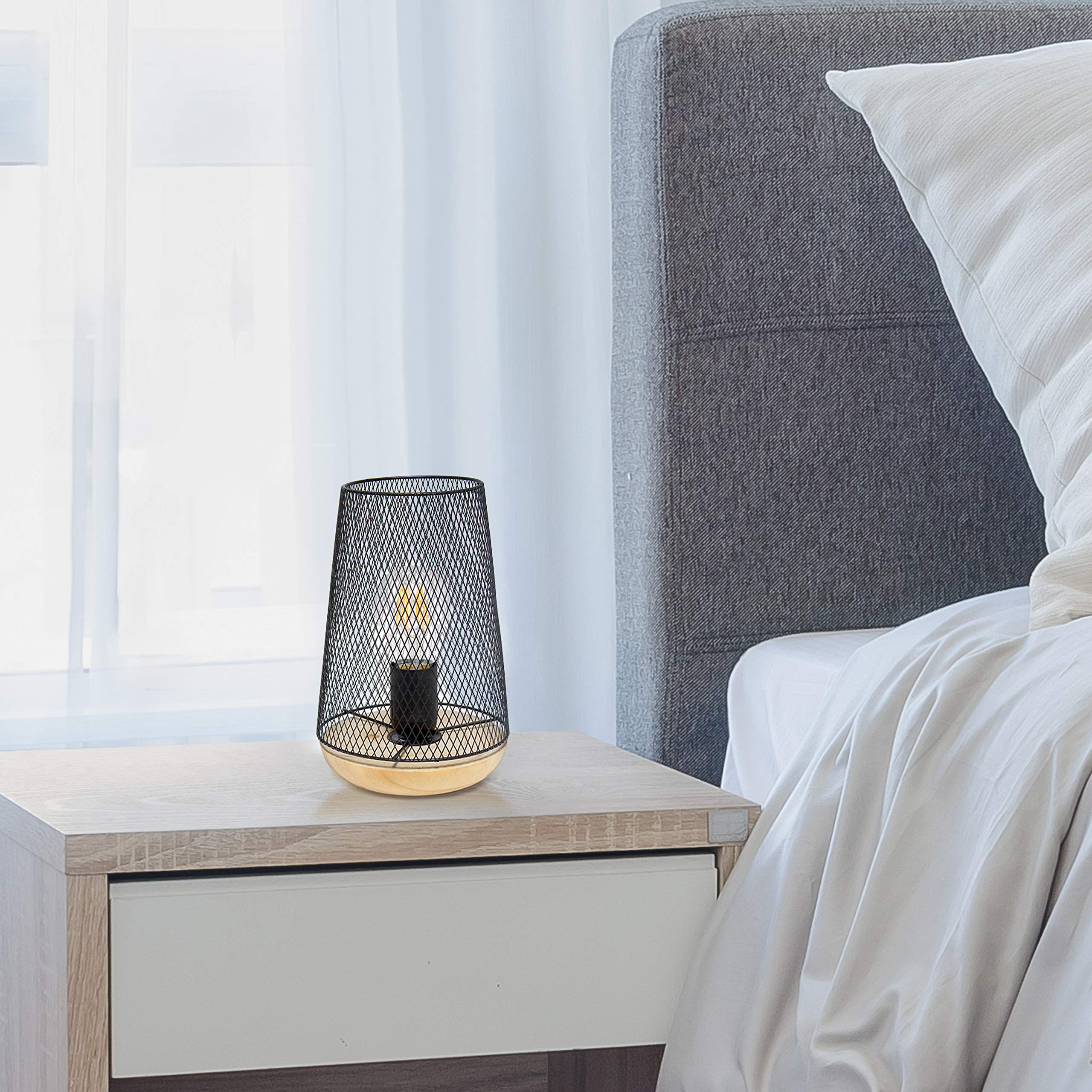 Simple Designs LT1074-BLK Wired Mesh Uplight Table Lamp, Metal, 5.5x5.5x9, Black