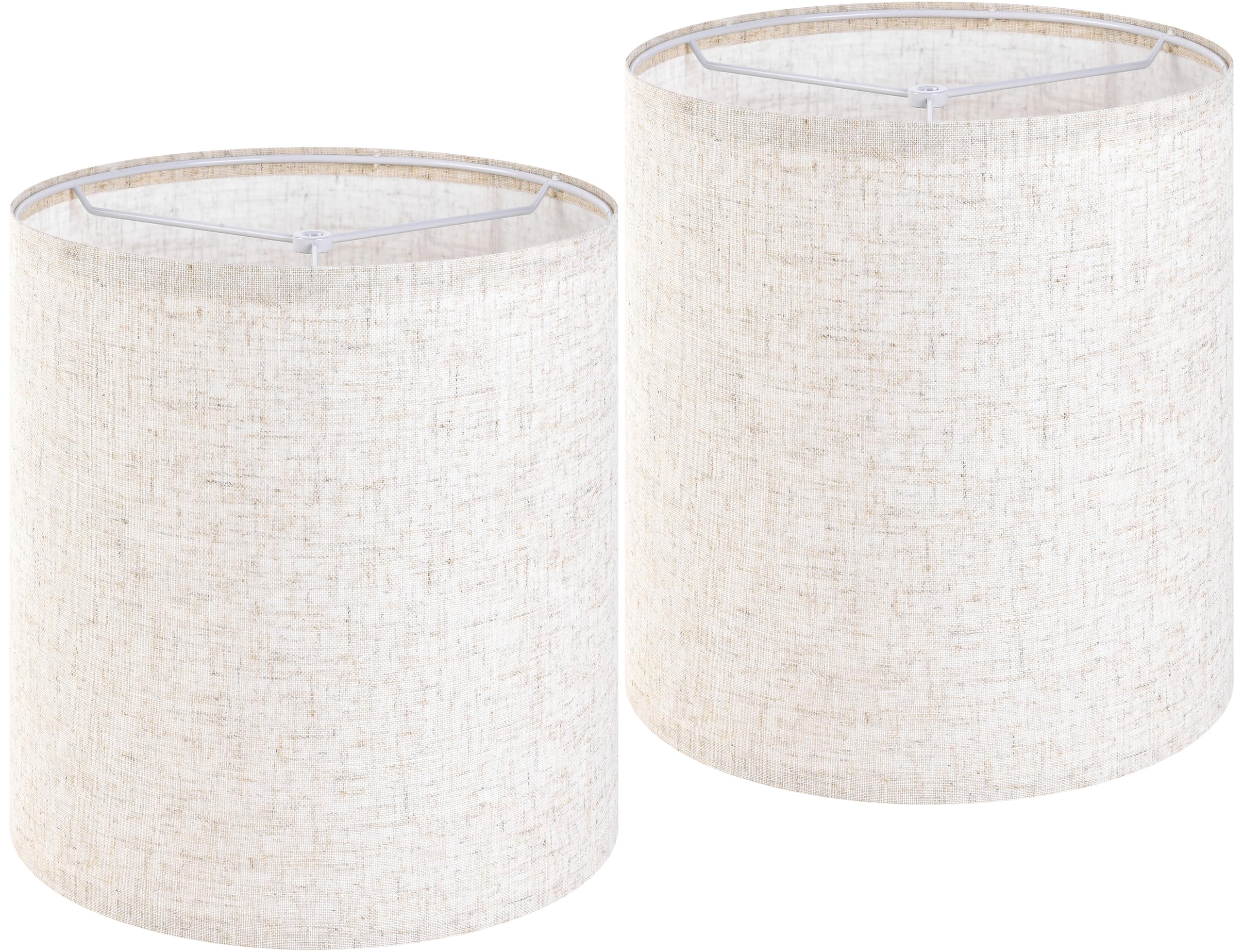 GO&SO 10x10x10 inch Oatmeal Linen Small Drum Lamp Shades Set of 2 -Classic Farmhouse Style for Table Bedside Floor Lamps -Spider Fitter -Natural Textured Fabric for Warm  Soft Lighting -Easy Assembly