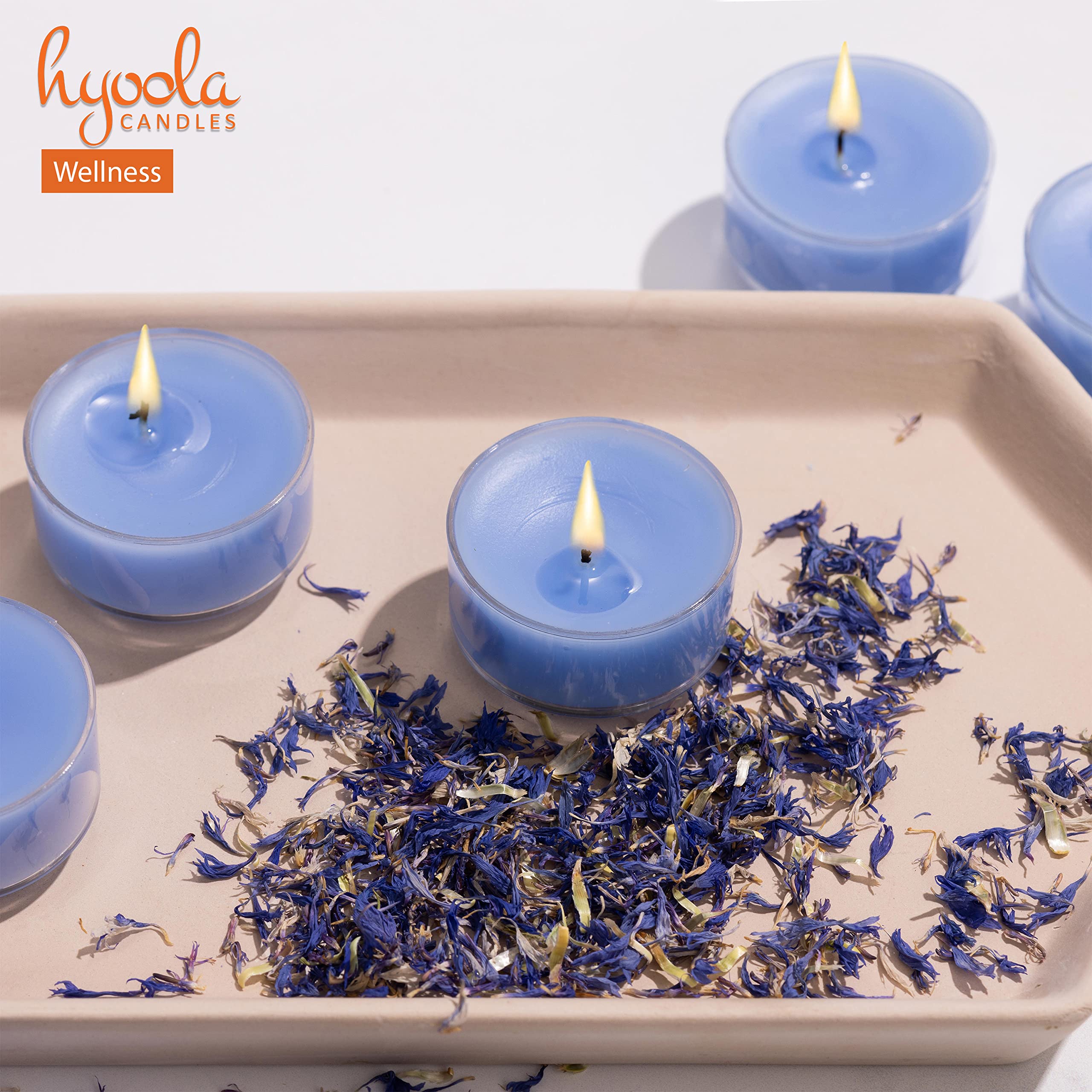 Hyoola Scented Tealight Candles - 15 Pack - 6 Hour Burn Time - Clear Cup - Wellness Light Blue - Model H10222 - Wax Material