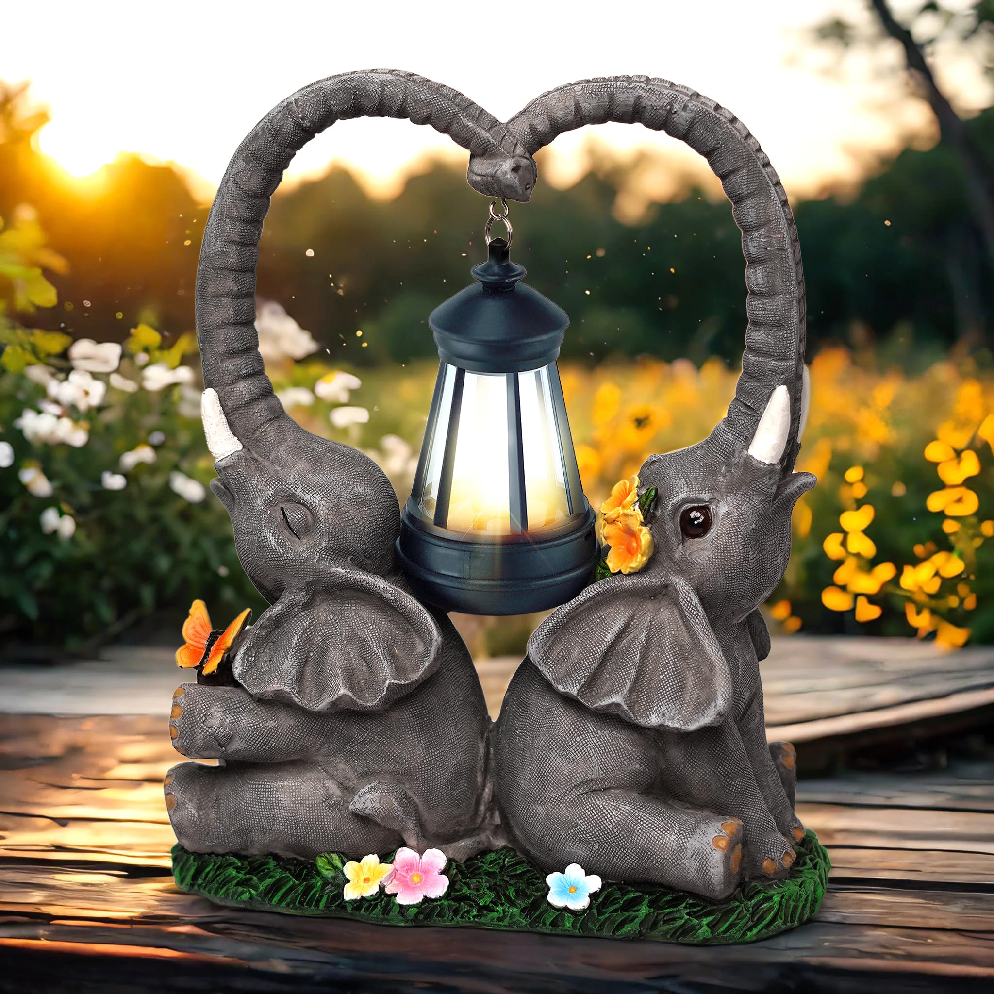 yiilead 10.6 Solar Elephant Garden Statue,Heart Elephant Lawn Decorations Outdoor,Unique Elephant Gifts Housewarming for Women,M