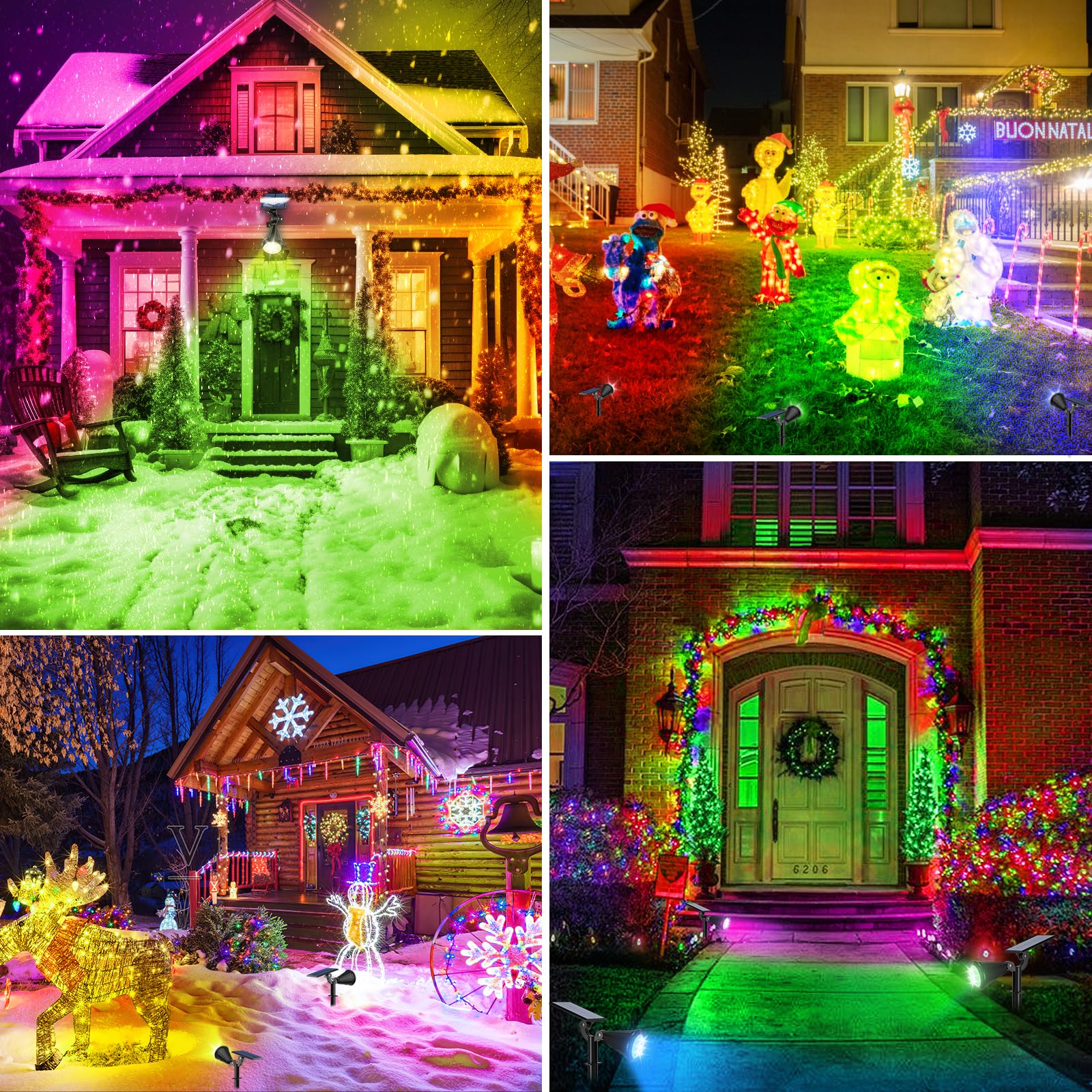 Welalo Solar Spot Lights Outdoor Color Changing, 7 Modes Solar Lights Outdoor Waterproof 180 Adjustable Multicolor Rgb Landscape