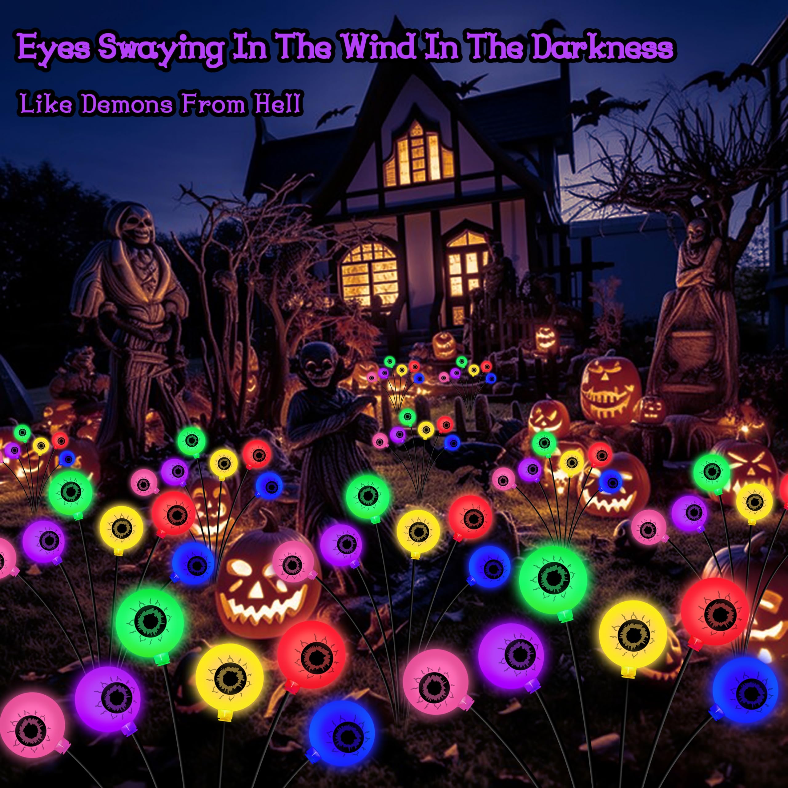 Kohlrabi 4 Pack 24 Led Solar Scary Eyeball Swaying Lights  Solar Firefly Lights Waterproof For Outdoor Garden Yard Lawn Party Flower Bed Decor