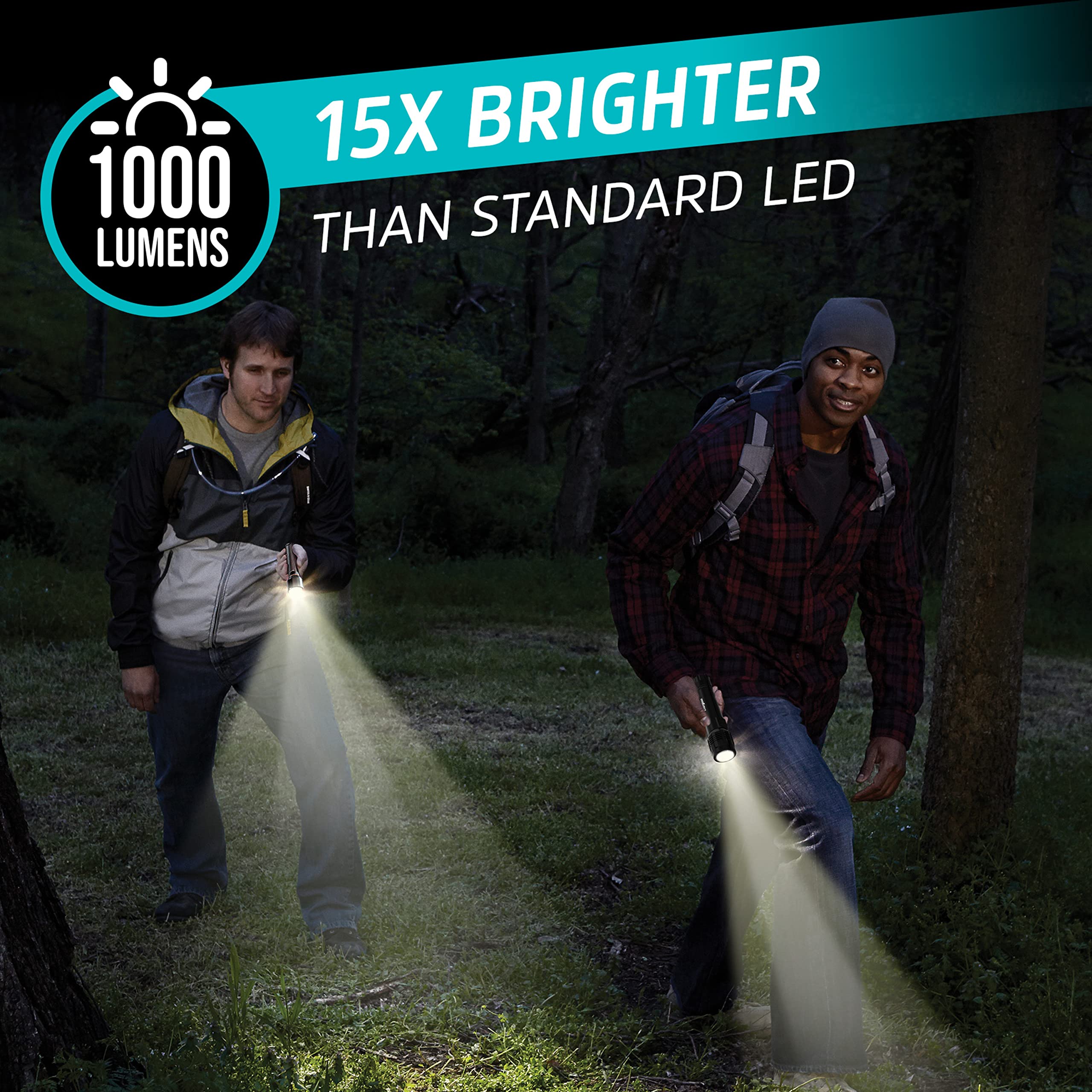 Energizer Rechargeable Led Flashlight X1000, Hybrid Power Capability, Ultra Bright 1000 Lumens, Ipx4 Water Resistant, Rugged Alu