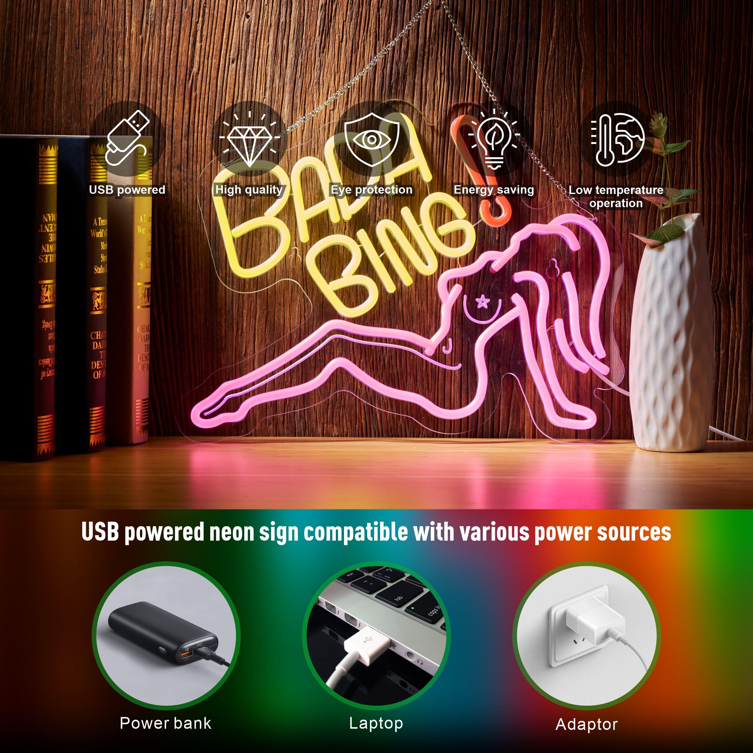 NEONLAND Neon Girl Sign - Dimmable LED Wall Decor Light for Bedroom, Pub, Man Cave, 16.5 x 11.5 inches, Yellow + Pink, Silicon + Acrylic