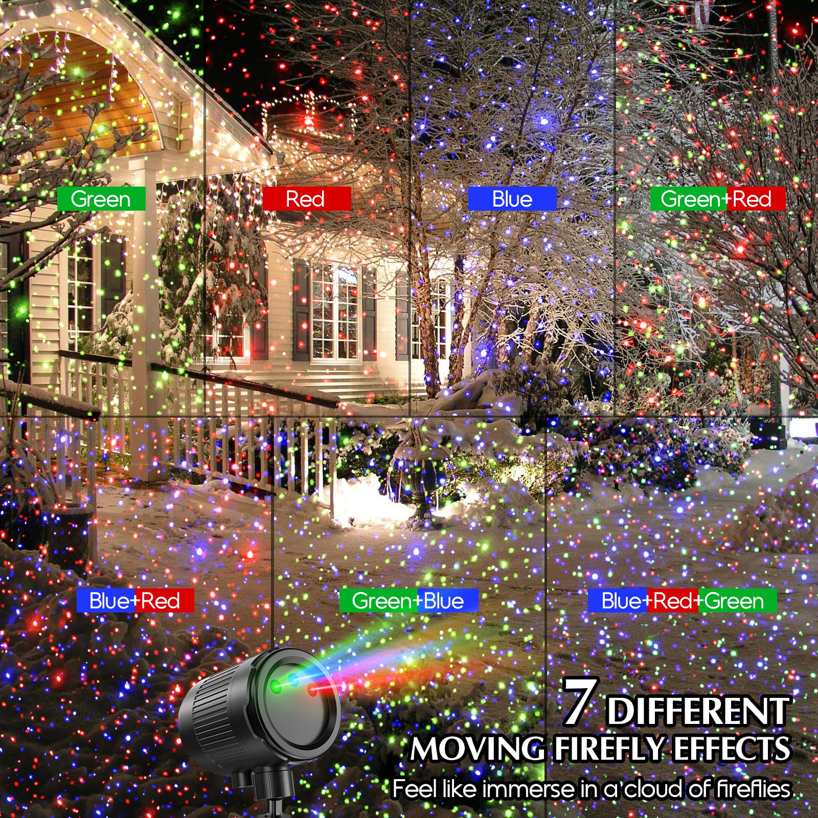 Laser Christmas Projector Lights Outdoor, 3 Color Laser Projector Light, Moving Firefly Lights Show W/Remote & Timer, Waterproof