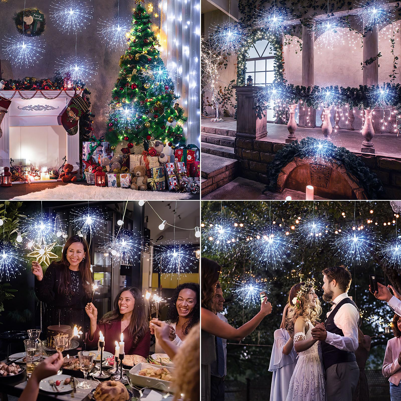 Bursting Star String Lights Christmas Lights, 225 Led 8 Modes Dimmable With Remote Control, Waterproof Copper Wire Decorative Ha