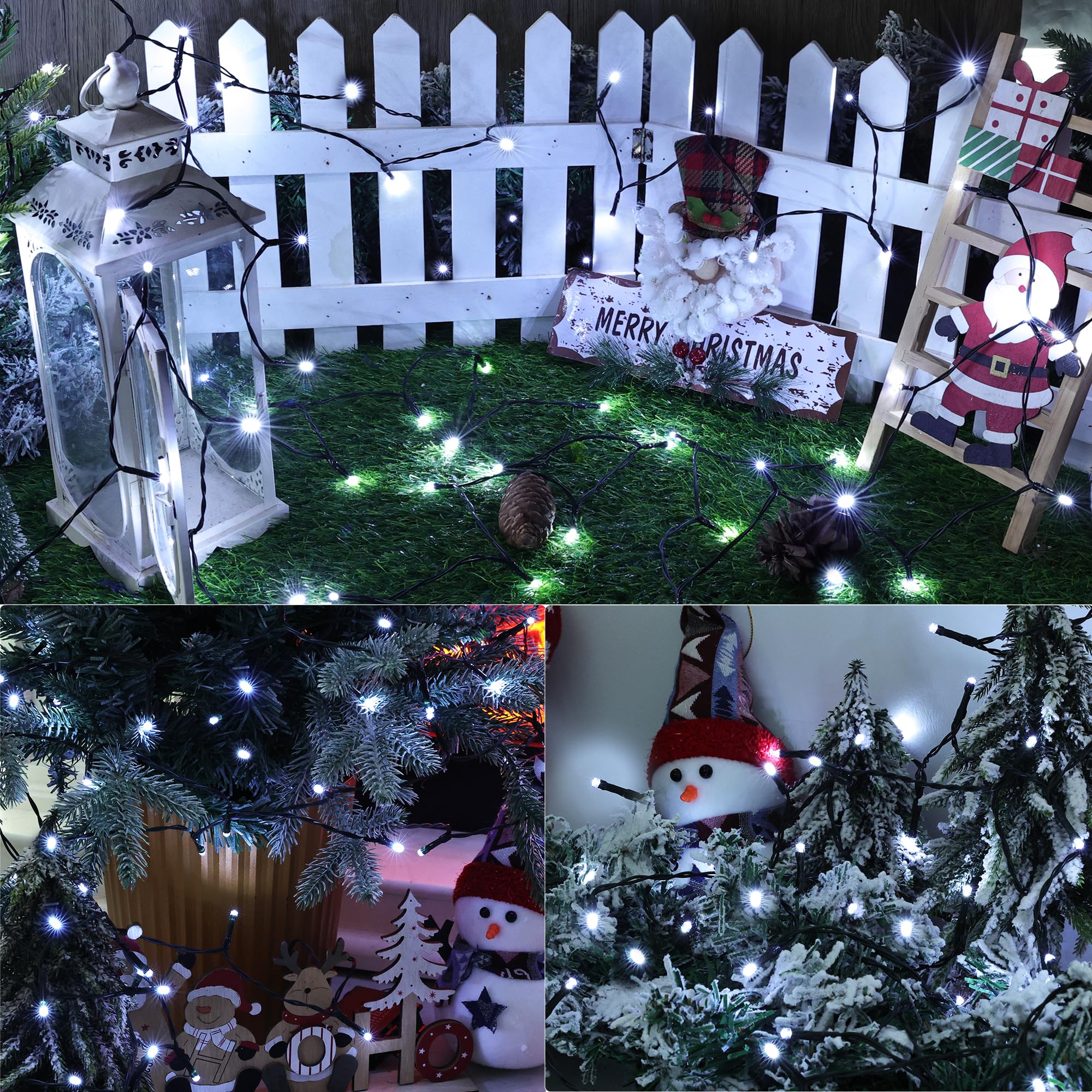 Lomotech Battery Operated Christmas Lights - 2 Pack Total 33Ft 100Leds String Lights 8 Modes Waterproof With Timer For Home  Garden  Party  Holiday  Tree Decoration (Green Wire  White)