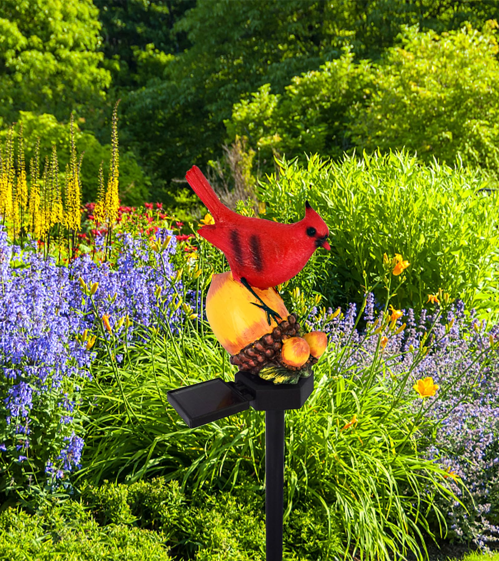 LAIAMER Solar Light Cardinal Garden Decor - Waterproof Red Bird Figurine Stake Light for Outdoor Patio Lawn, Nut Color