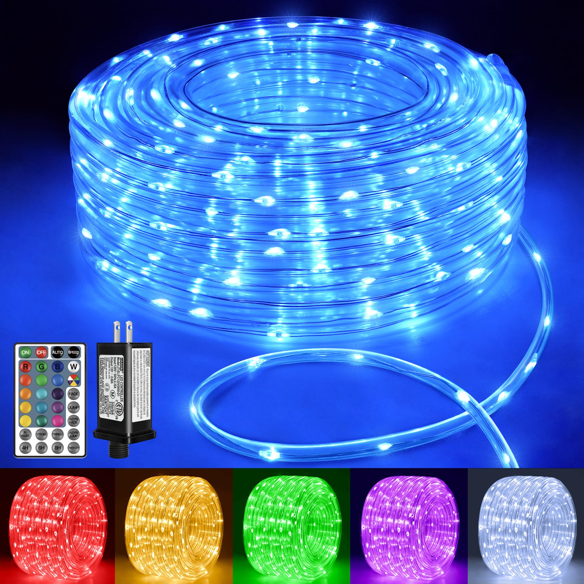 Ollny Rope Lights Outdoor Color Changing, 66FT 200 LED Waterproof Plug in Outdoor String Lights with Remote, 18 Colors Twinkle Rope Lights for Outside Indoor Party Christmas Holiday Decorations