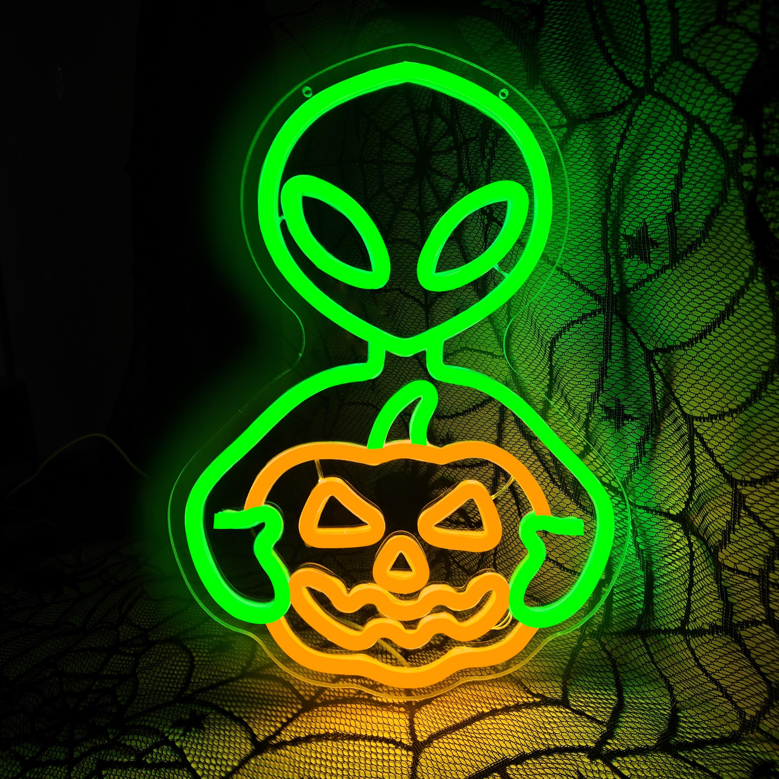 Jeanchrl Alien Pumpkin Neon Sign Halloween Neon Light Sign For Bedroom Usb Powered Pumpkin Led Sign For Wall Decor Adjustable Alien Neon Wall Art Gifts For Friends Kids Halloween Decorations