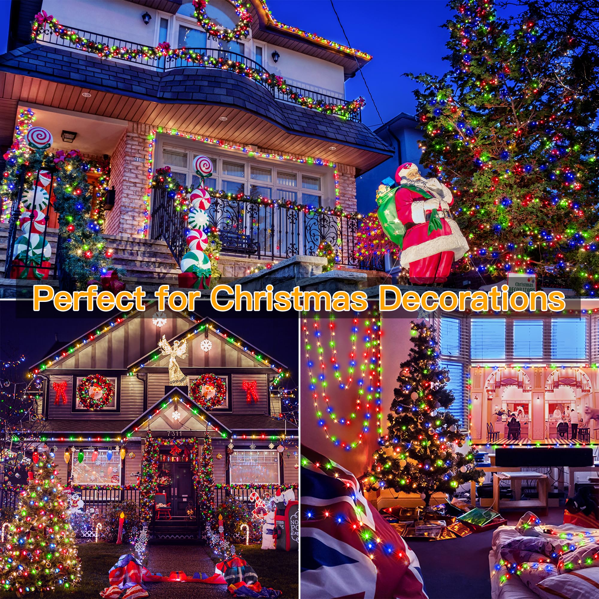 Ollny 198 FT 600 LED Multicolor Waterproof Christmas Lights with Remote Timer, 8 Modes for Indoor/Outdoor Xmas Decorations