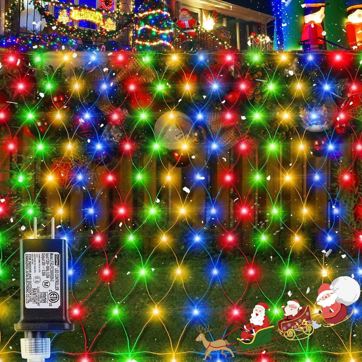 Oopswow Garden Net String Lights, Outdoor 192Led 9.8Ft X 6.6Ft Multicolor Fairy Lights With 8 Modes, Waterproof For Patio, Tree,
