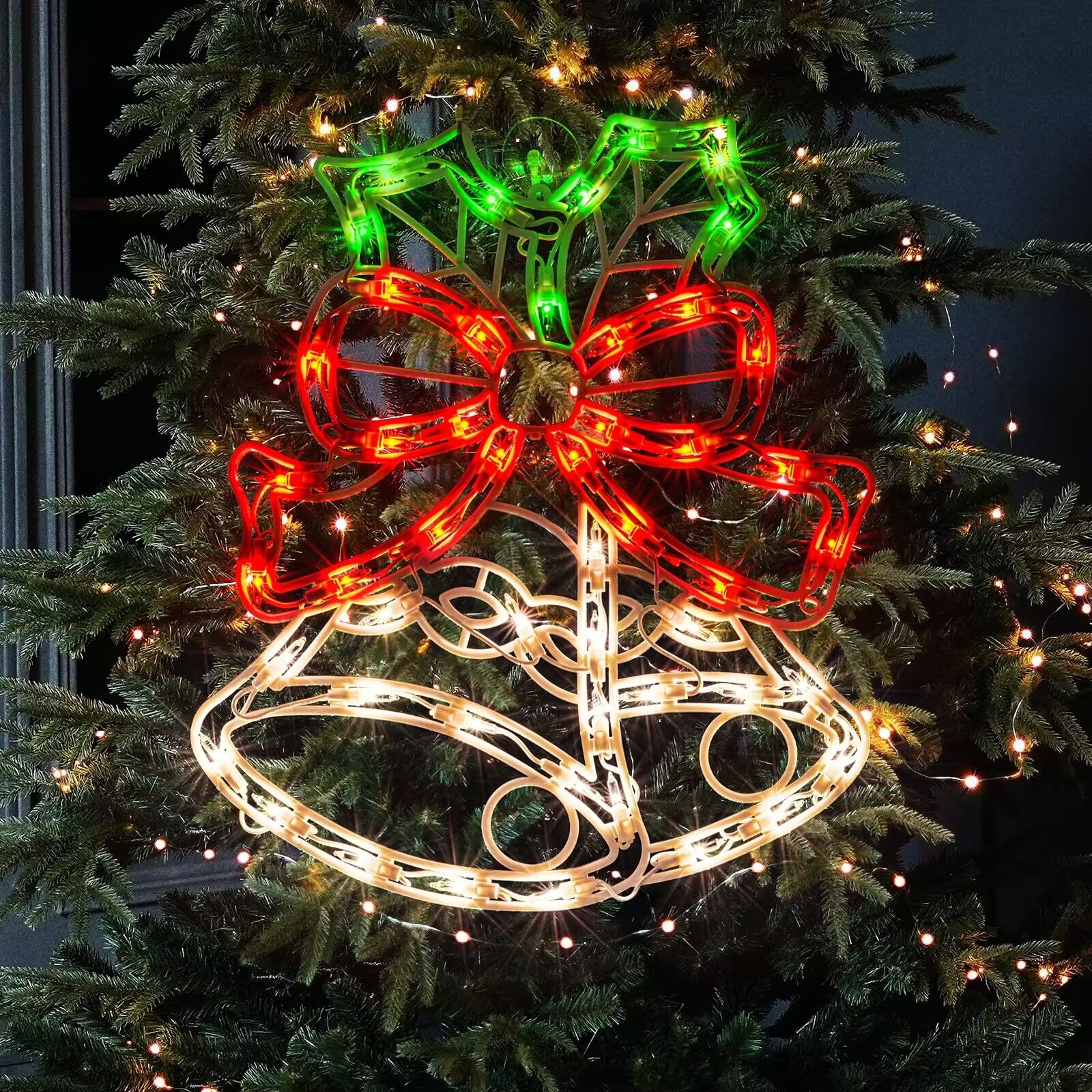 Justpro Christmas Window Silhouette Lights, Lighted Bells Double Sided Decorations With 50 Count Incandescent Mini Light, For Holiday Indoor Wall Door Glass Decor