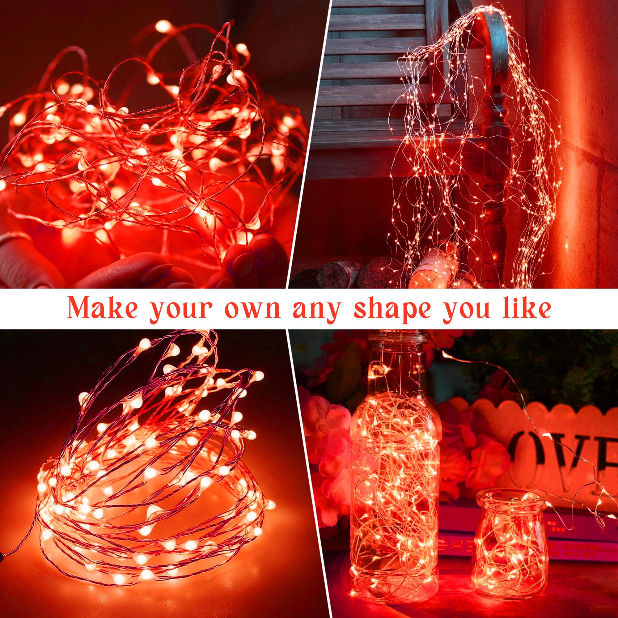 Solar String Lights For Outside, 72Ft 200 Led Solar Fairy Lights With 8 Modes, Solar Powered Fairy Lights Waterproof For Christmas Tree Garden Party Wedding(Red)