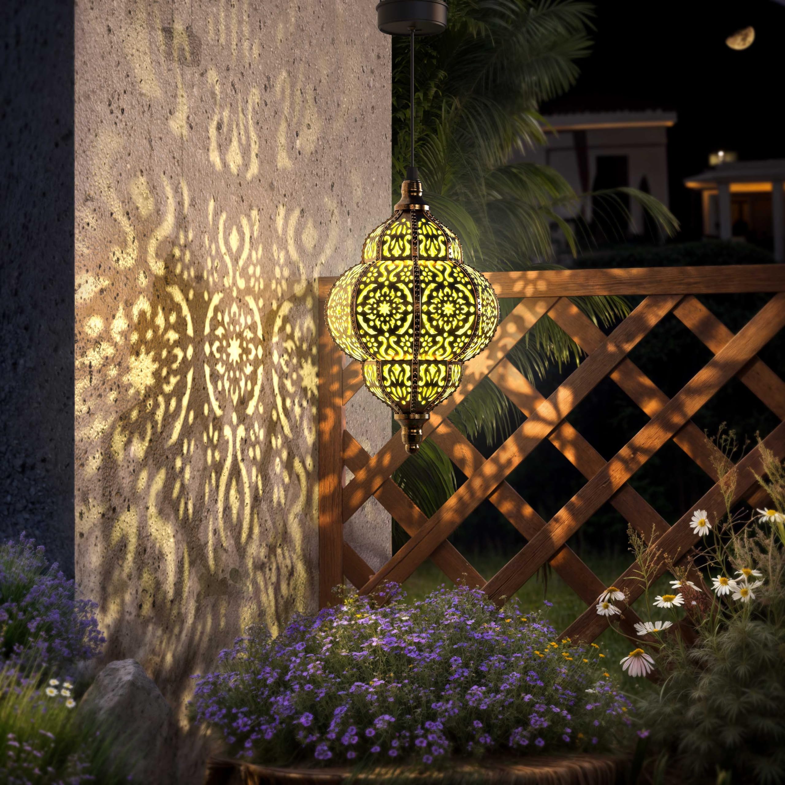 Hapjoy Solar Lanterns - Waterproof Copper Moroccan Decor - 2 Pack, Model ZB-520 for Outdoor Patio, Pathway, Yard, Backyard Garden