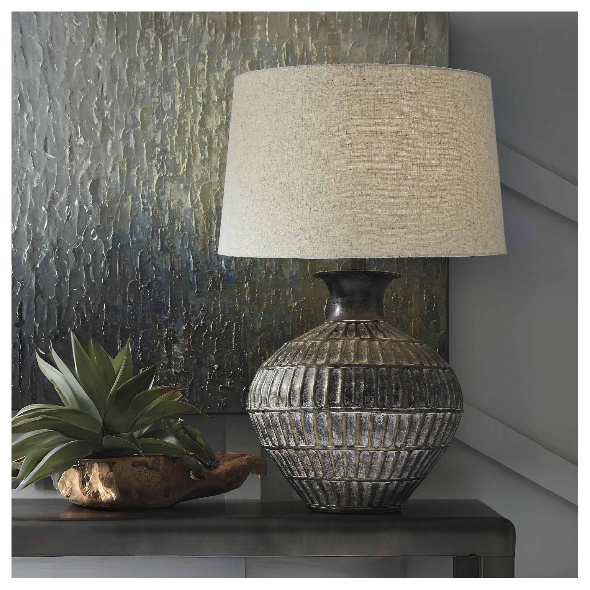 Signature Design By Ashley Magan Table Lamp, 18W X 18D X 27H, Antique Bronze Finish, Model L207354, Metal Construction