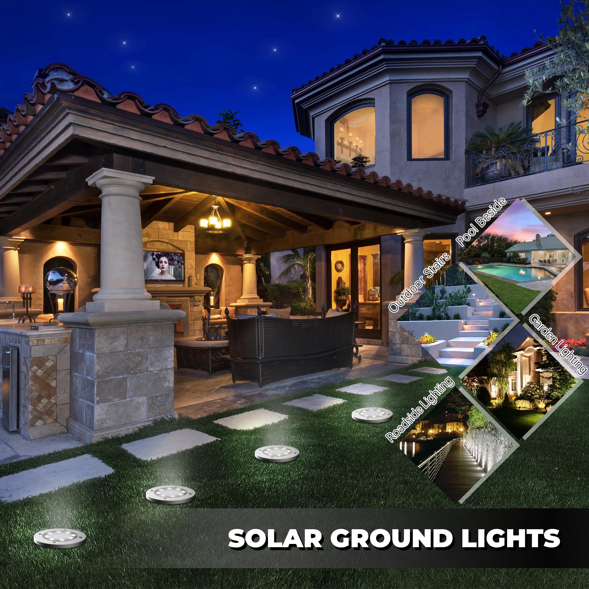 DUUDO Solar Outdoor Lights 16Pack, Waterproof In-Ground Landscape Lighting, White Light