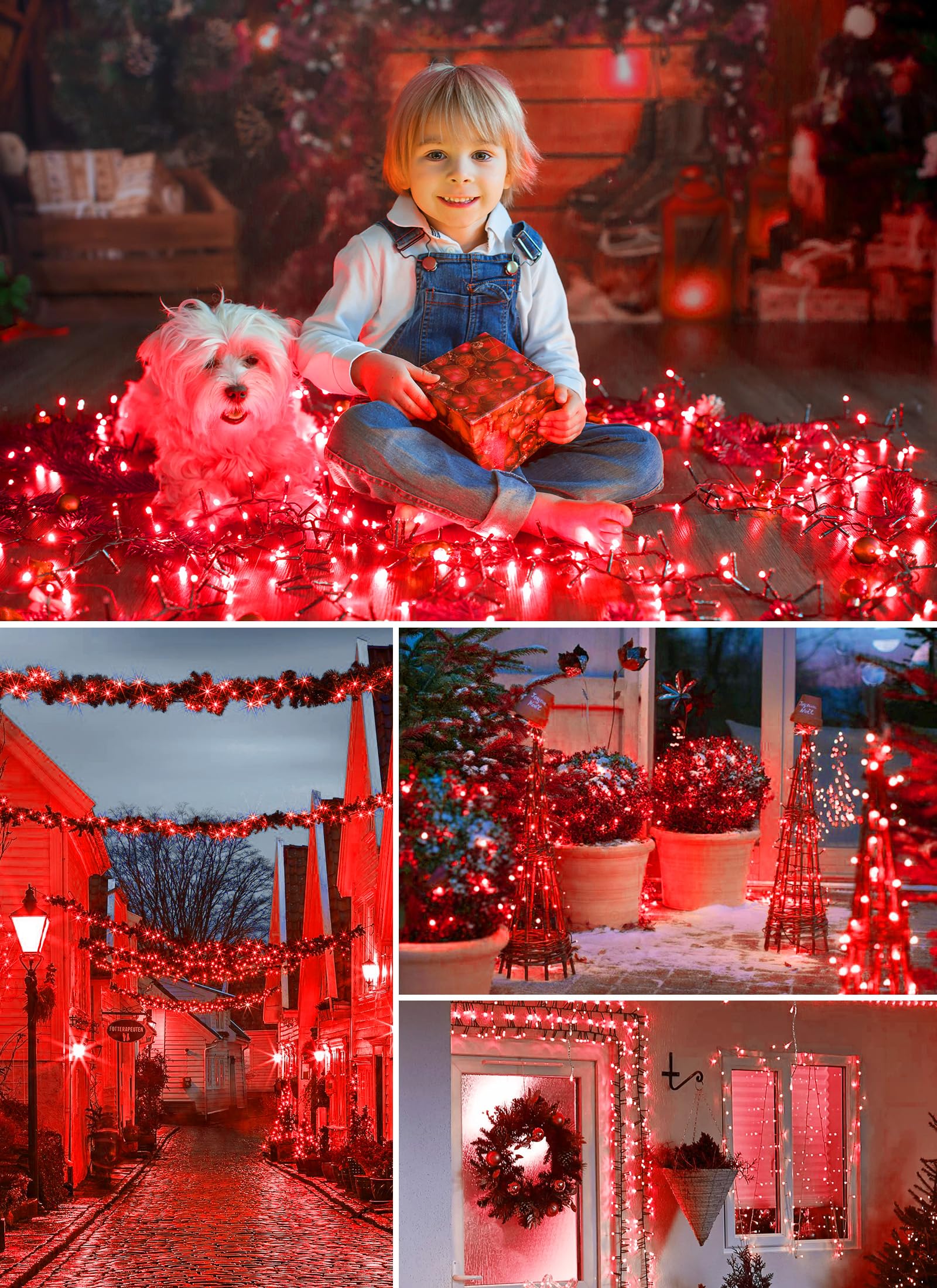 Minetom Solar String Lights Outdoor, 40Ft 100 Led String Lights Solar Powered With 8 Lighting Modes, Waterproof Solar Patio Lights Outdoor, Solar String Lights For Outside Tree Yard, Red