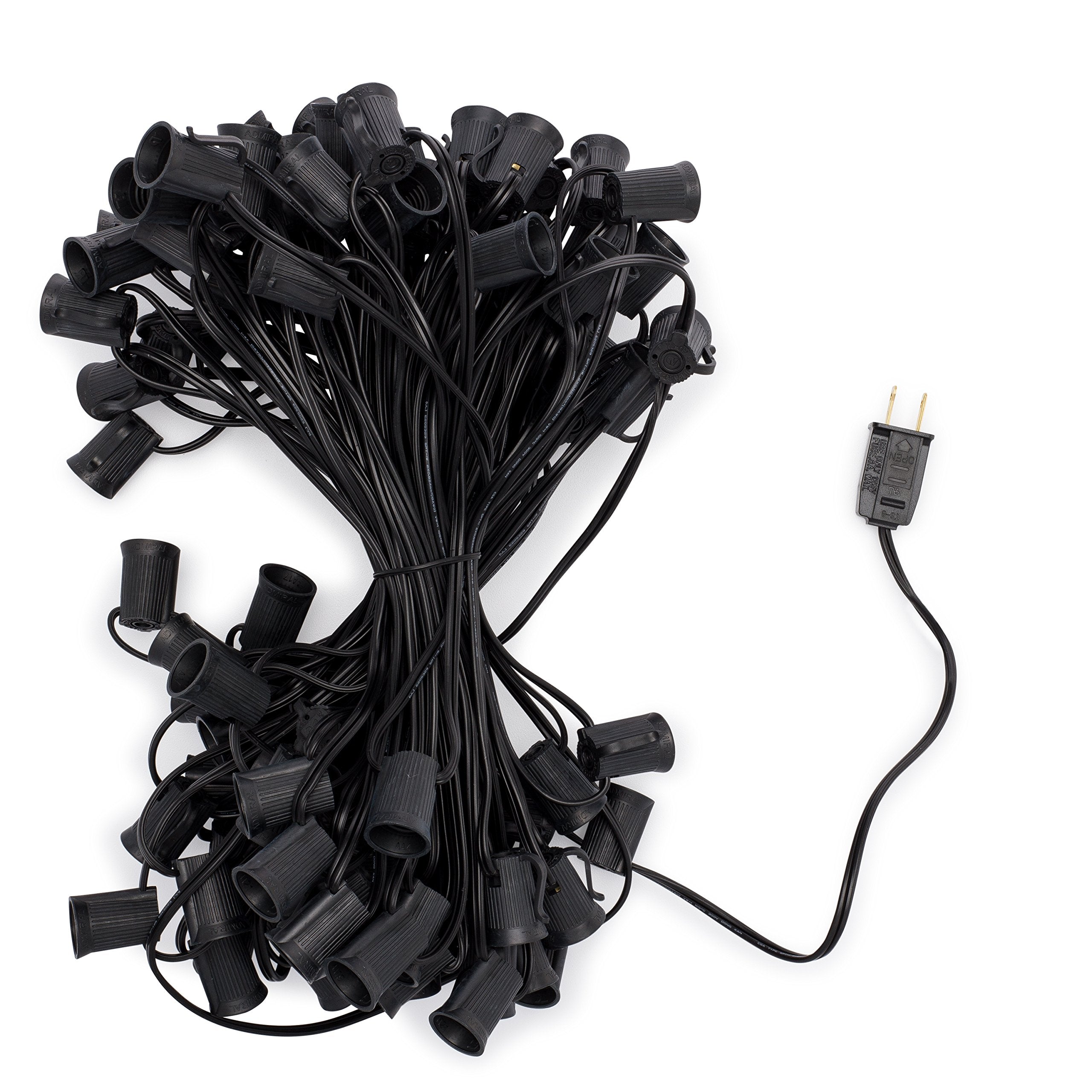 Holiday Lighting Outlet C9 Christmas Light String  Patio Event Lighting  Black Cord  12 Socket Spacing  E17 (100)