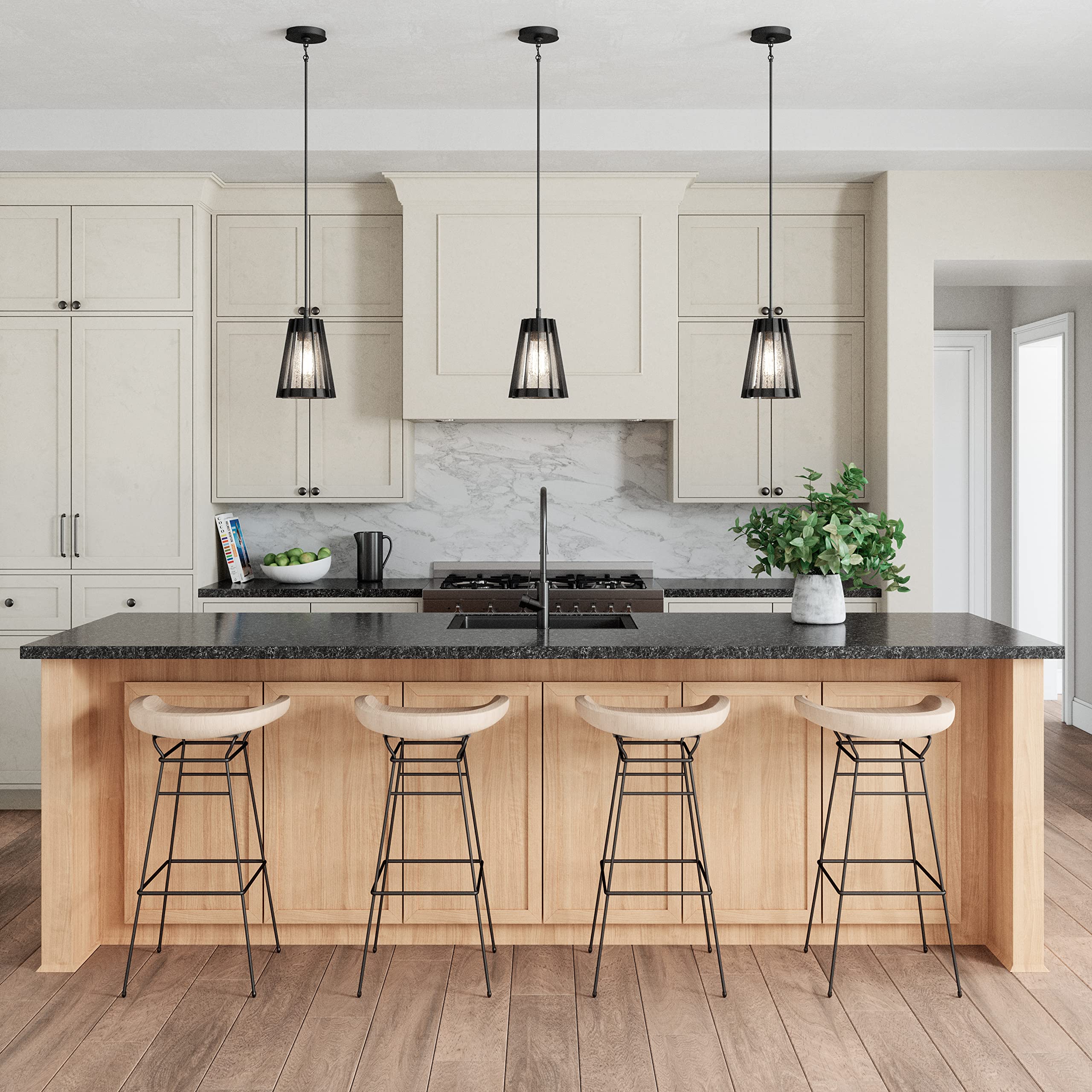 Elk Home Matte Black Mini Pendant Light With Clear Seeded Glass, Modern/Contemporary 1-Light