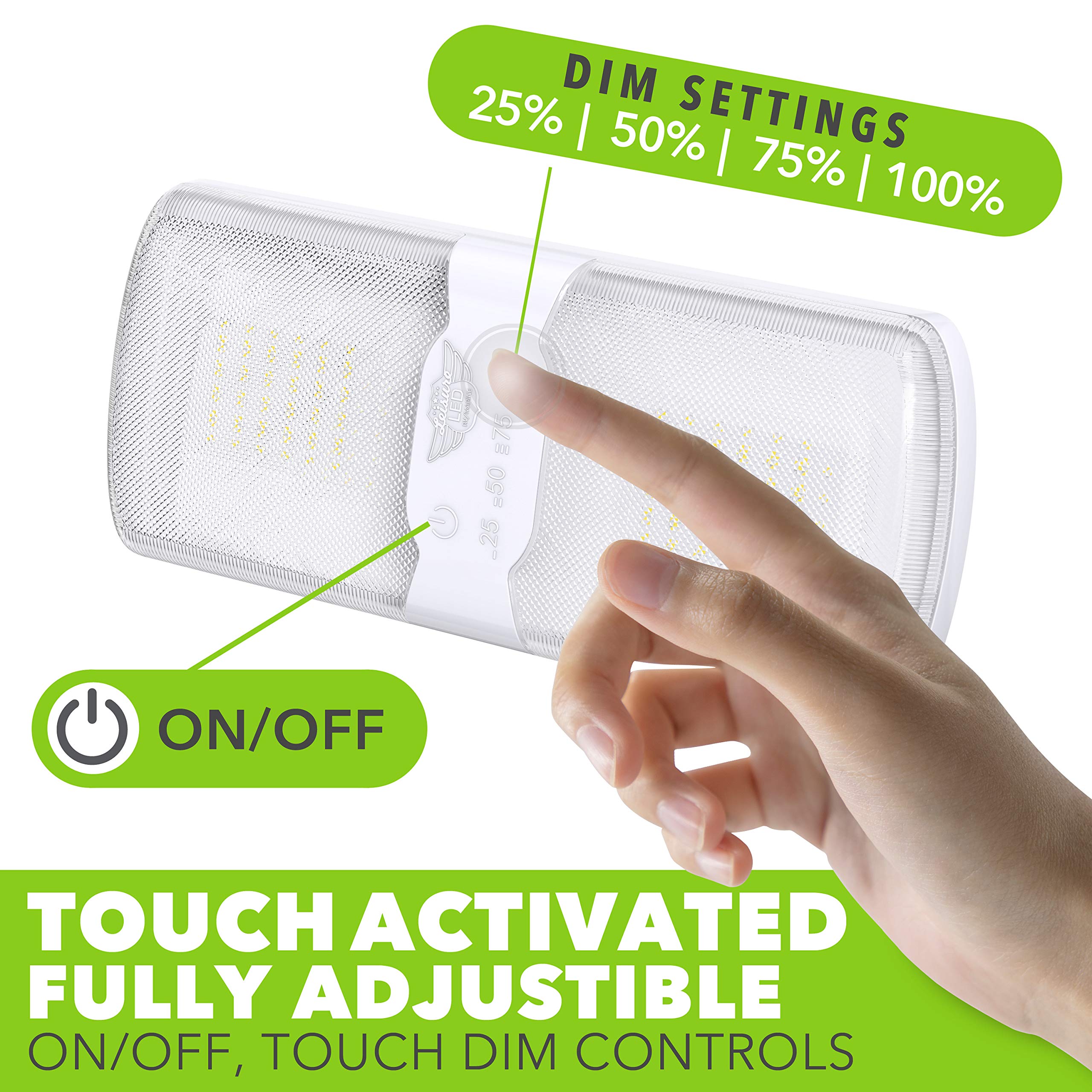 Leisure LED 5-Pack RV Ceiling Double Dome Light Fixture, Touch Dim Natural White 4000-4500K, 620 Lumen Interior Lighting for Car/RV/Boat