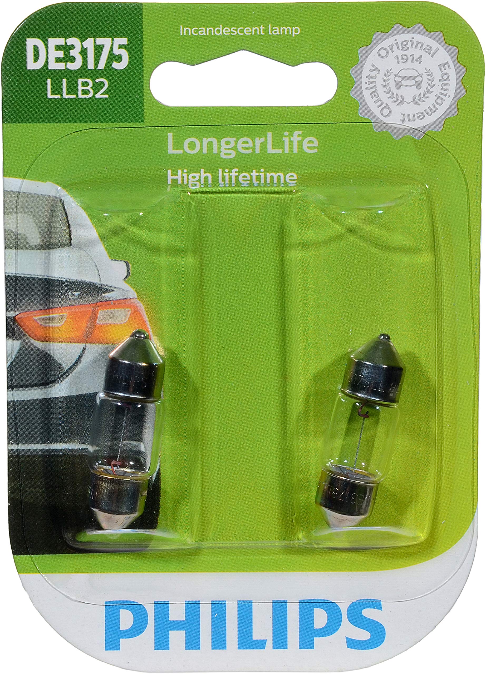 Philips Automotive Lighting DE3175 LongerLife Miniature Bulb, 2 Pack, One Size, White, Model DE3175LLB2