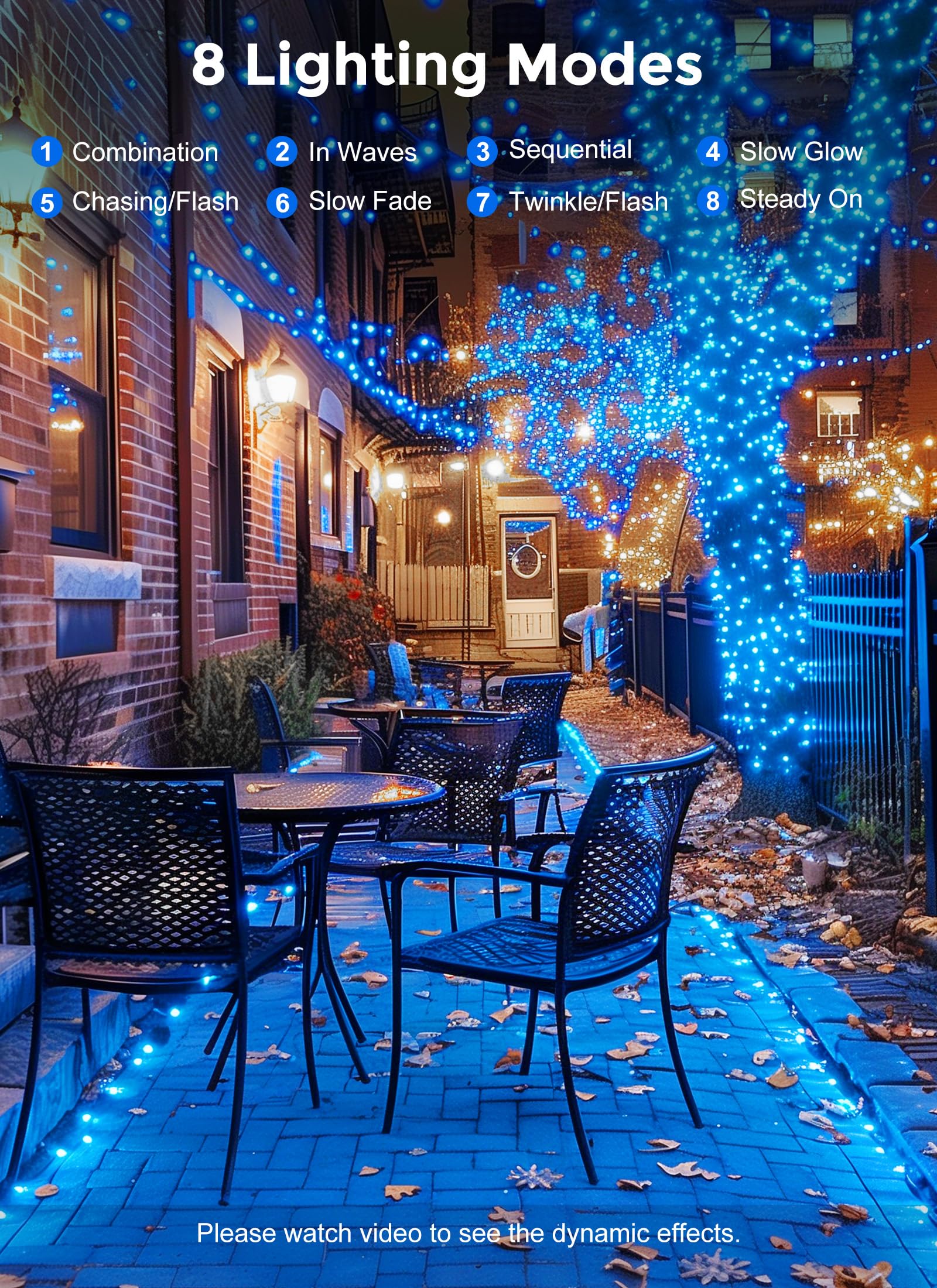 Minetom Solar String Lights For Outside, 33Ft 100 Led Outdoor Solar Fairy Lights, 8 Modes Balcony Lights For Tree Patio Christmas Party Wedding Decor (Blue)