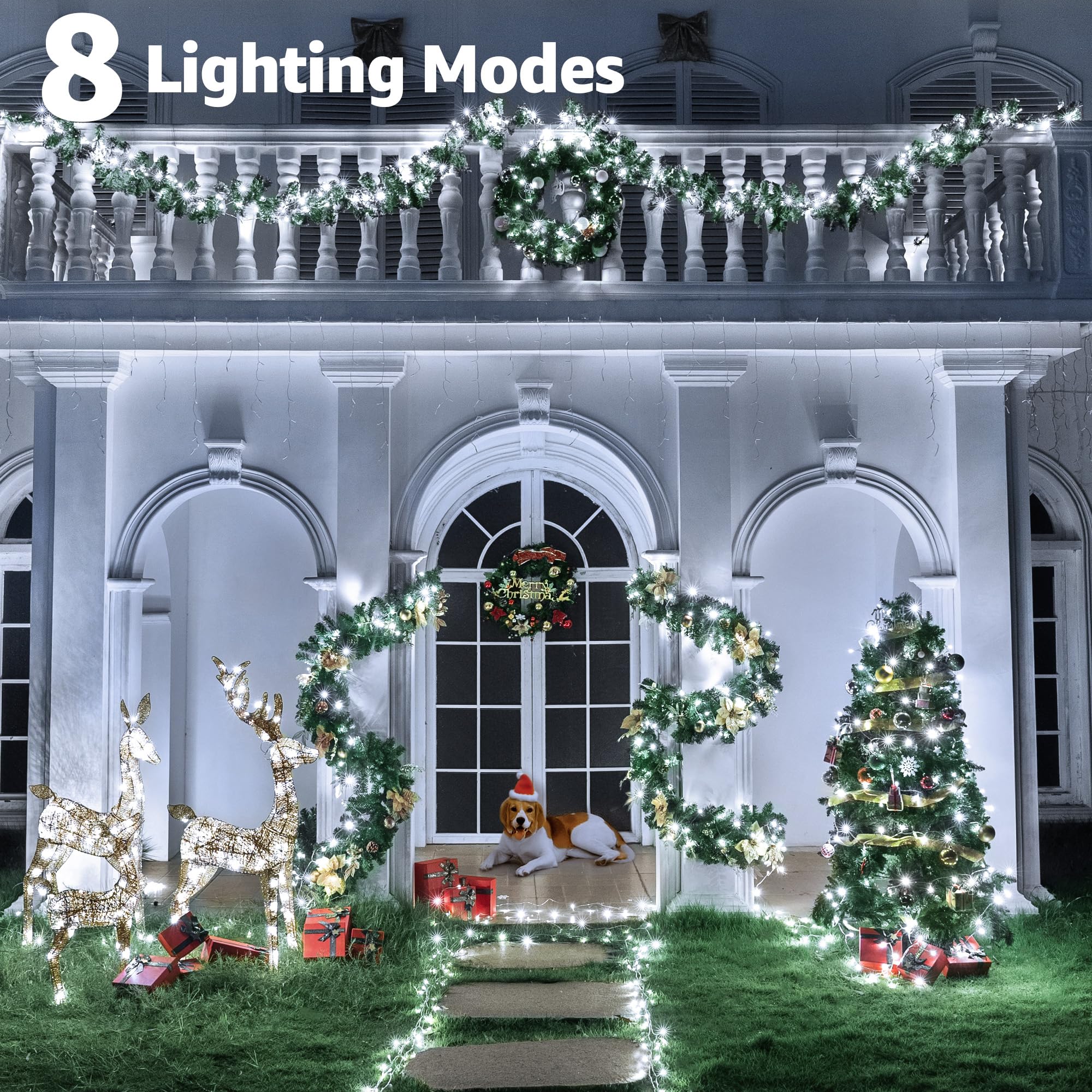 Ccinny 196FT Christmas Lights, 600 LED Cool White String Lights with Timer & 8 Modes, Model NYA0600J
