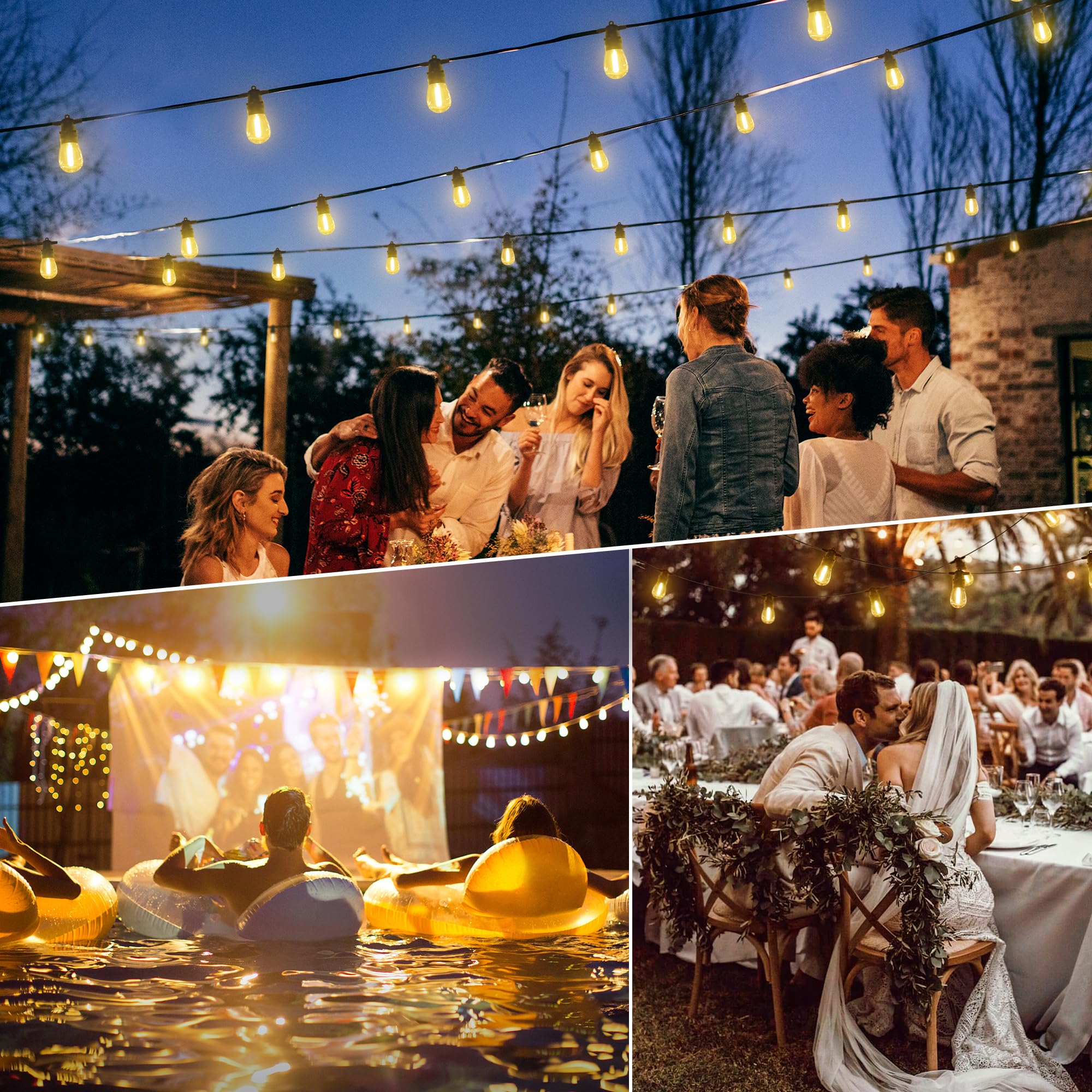 Ollny Outdoor String Lights, Waterproof Patio Lights, 25FT, Warm White, 9+1 Shatterproof S14 Bulbs, Model ASS14-02509-C