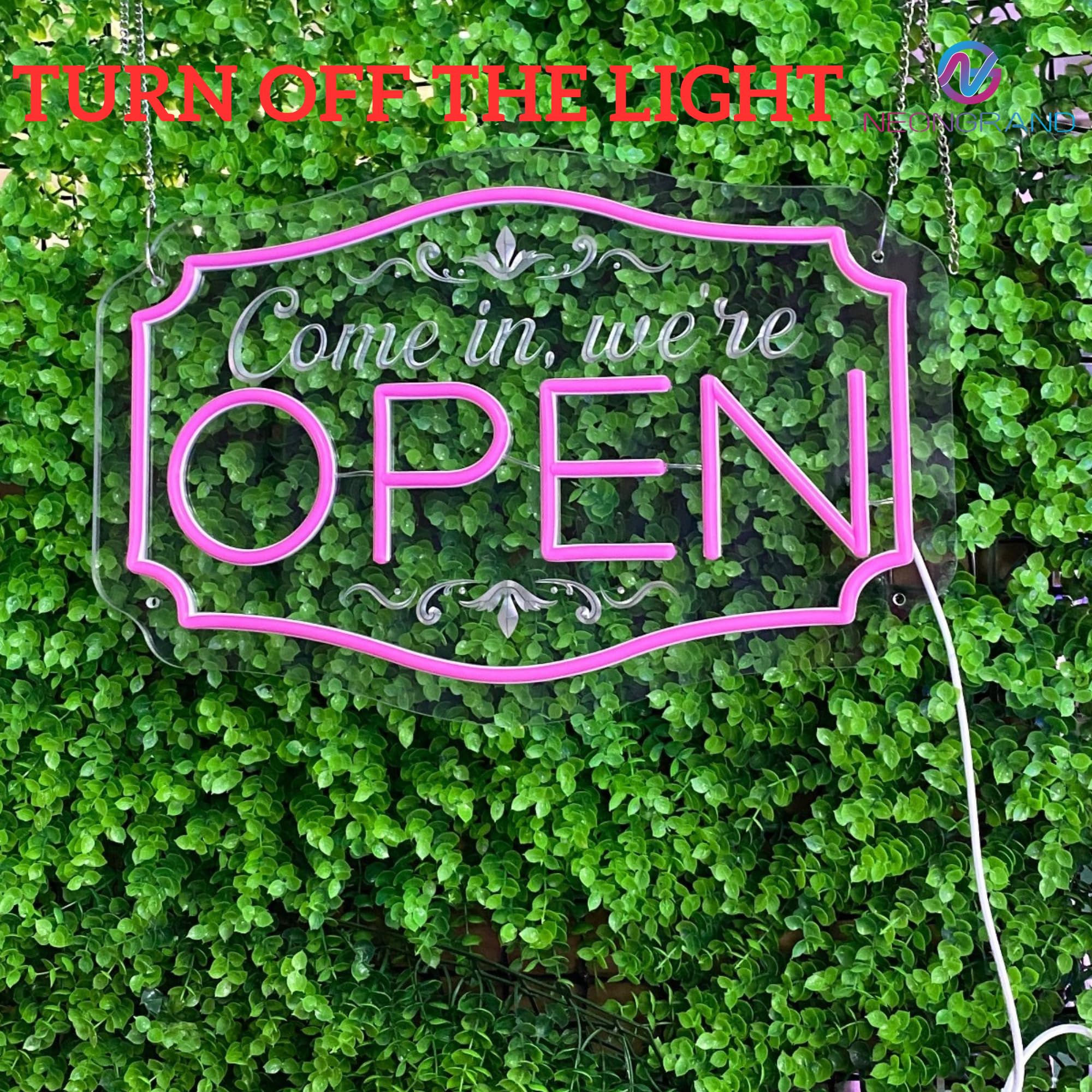 NEONGRAND LED Neon Open Sign - Pink, 16.5x11'', Adjustable Brightness for Business, Party, Bar, Salon, and Hotel Wall Decor