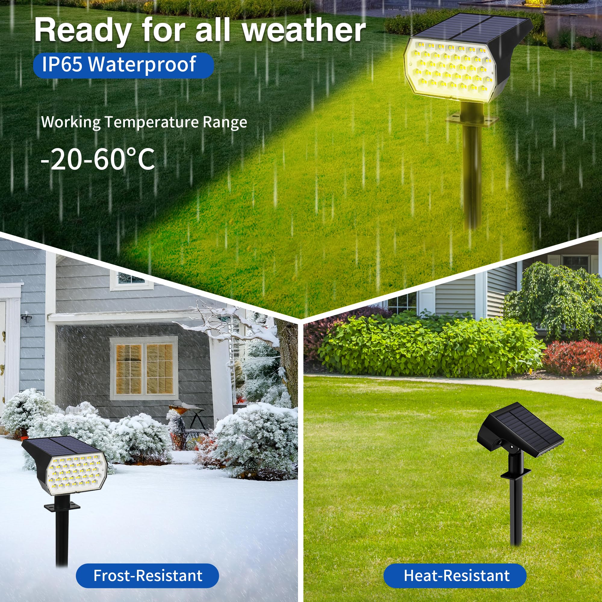 Ugecl Solar Spot Lights - 74 LED, 3 Lighting Modes, IP65 Waterproof, 4PK, 3000/4000/6000K, Plastic
