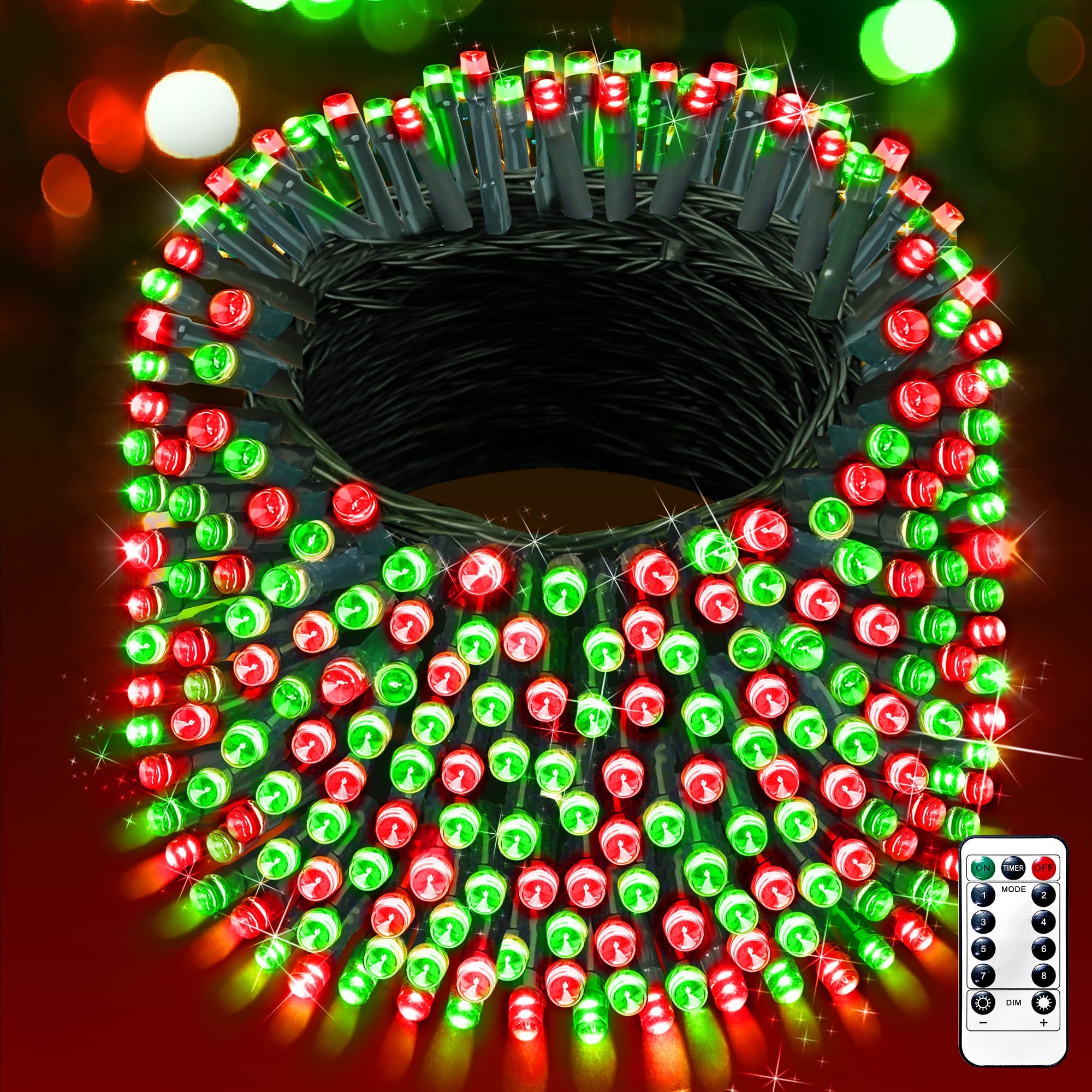 XURISEN Christmas Lights, 1400 LED Twinkle Fairy Lights, 551FT Green Wire, 8 Modes, Red+Green for Home, Party, Wedding
