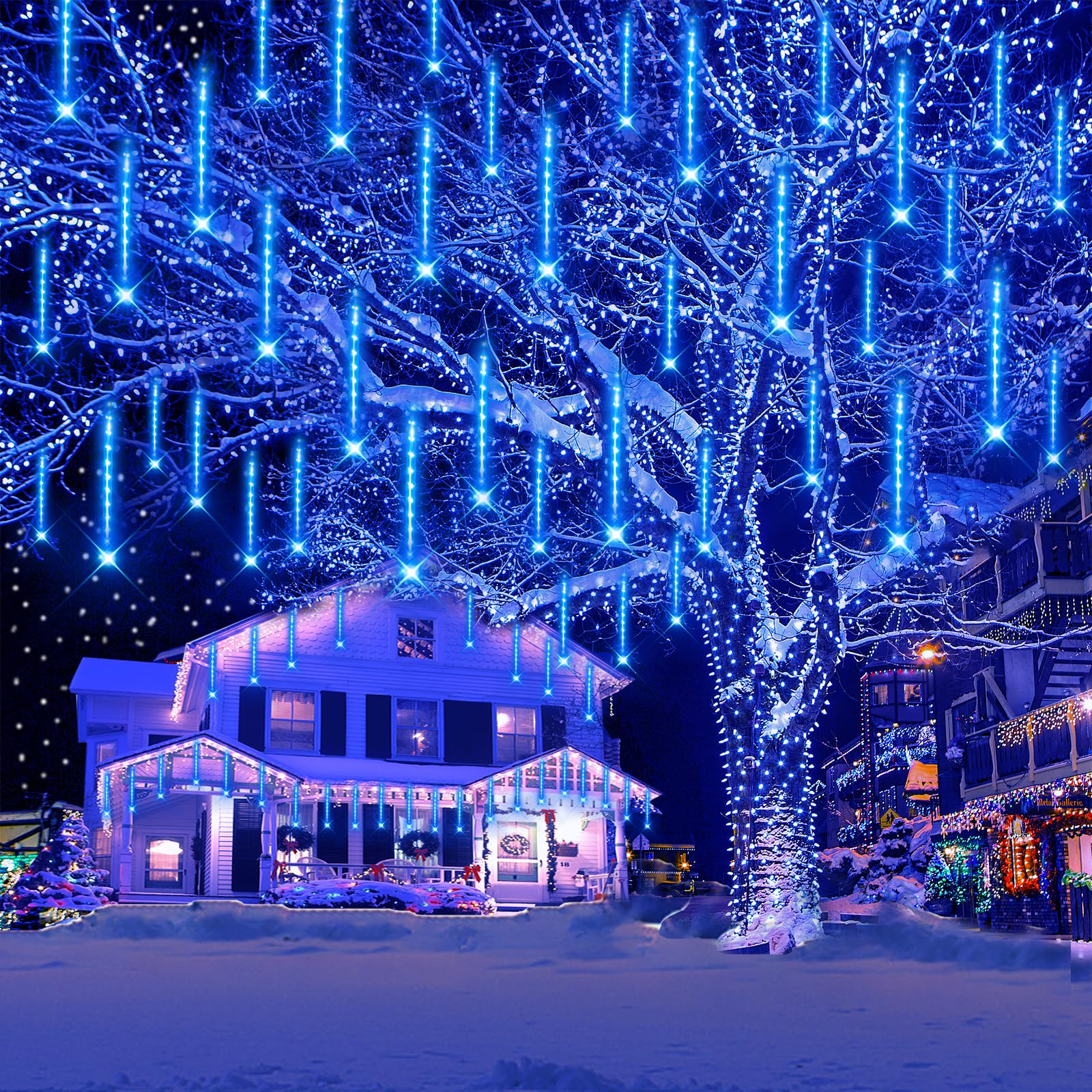 Aokudoni Blue Christmas Icicle Lights, 16 Inch 8 Tube Outdoor, UL Certified LED Connectable Decorations for Yard Porch Party Gar